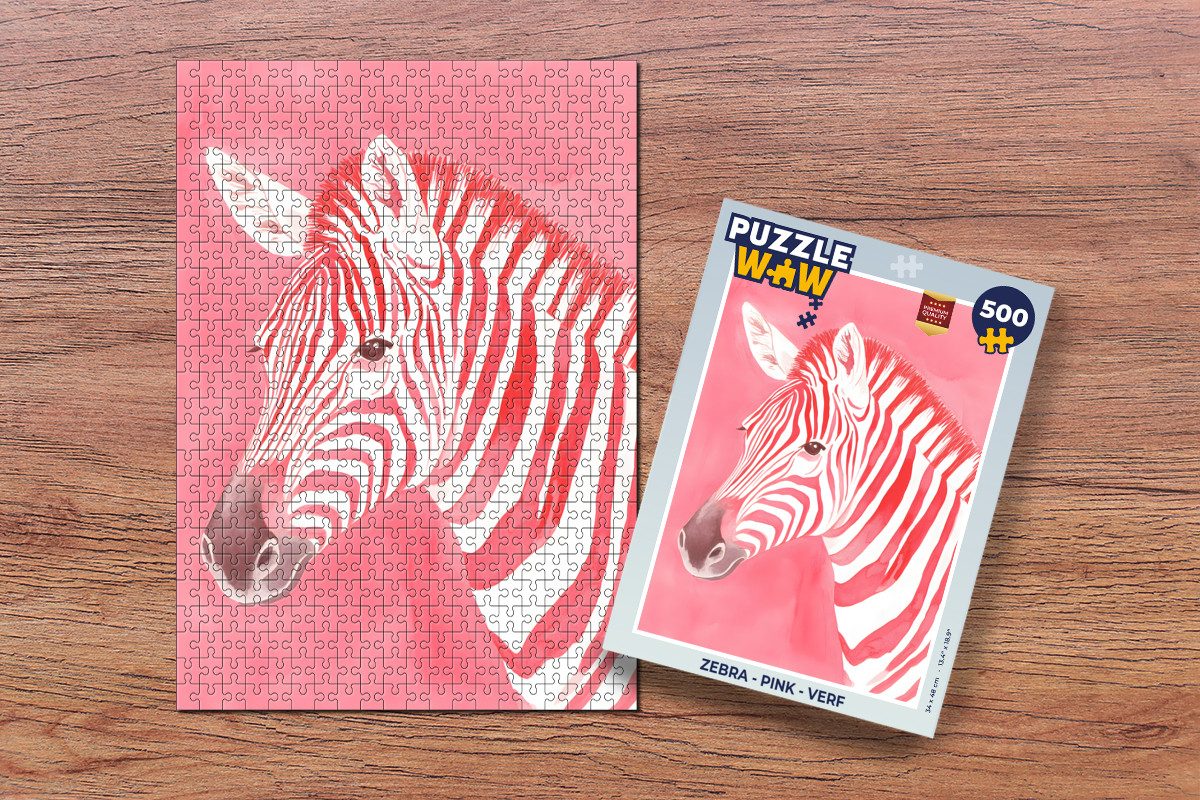 MuchoWow Puzzle Zebra - Rosa - Farbe, 500 Puzzleteile, Foto-Puzzle, Bilderrätsel, Puzzlespiele, Spielzeug