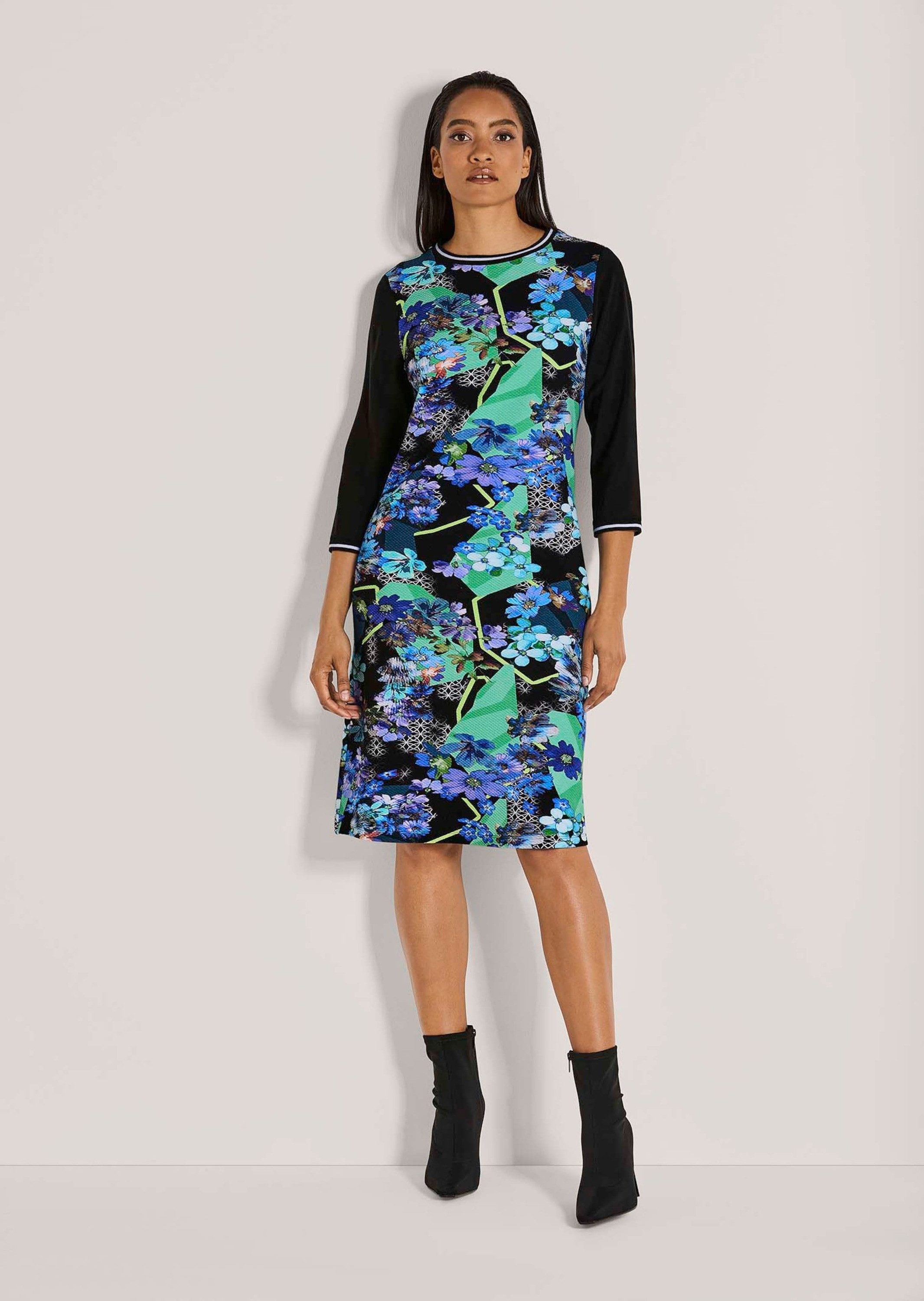 MADELEINE Midikleid Farbenfrohes Jersey-Kleid Leuchtendes Muster, 3/4-Ärmel, Rundhals
