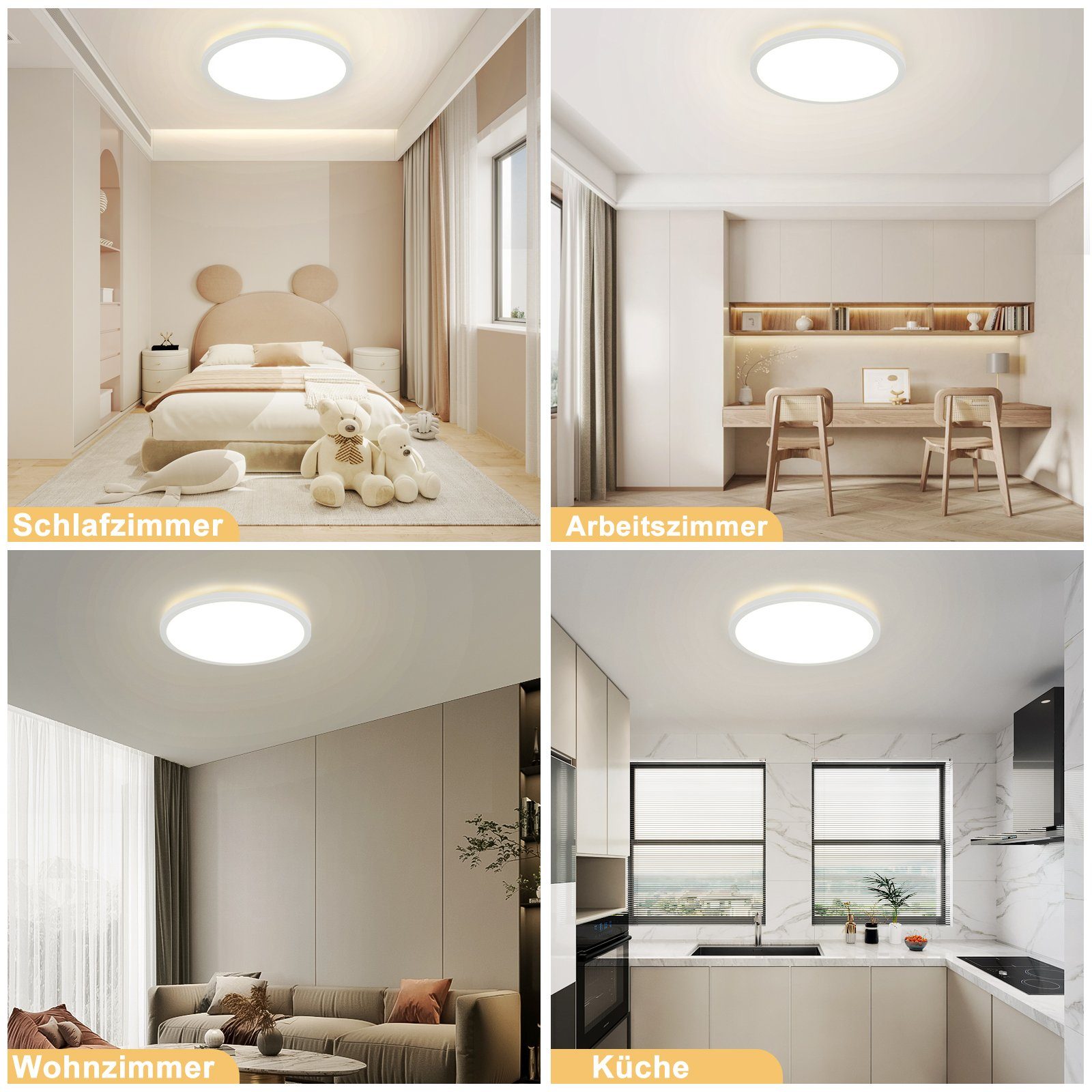 für Wohnzimmer mit Deckenleuchte Rund, Kompatibel Schlafzimmer ZMH Life/TUYA 4000K, LED LED WiFi Farbwechsel 22W RGB fest Deckenlampe 4000K Samrt integriert,