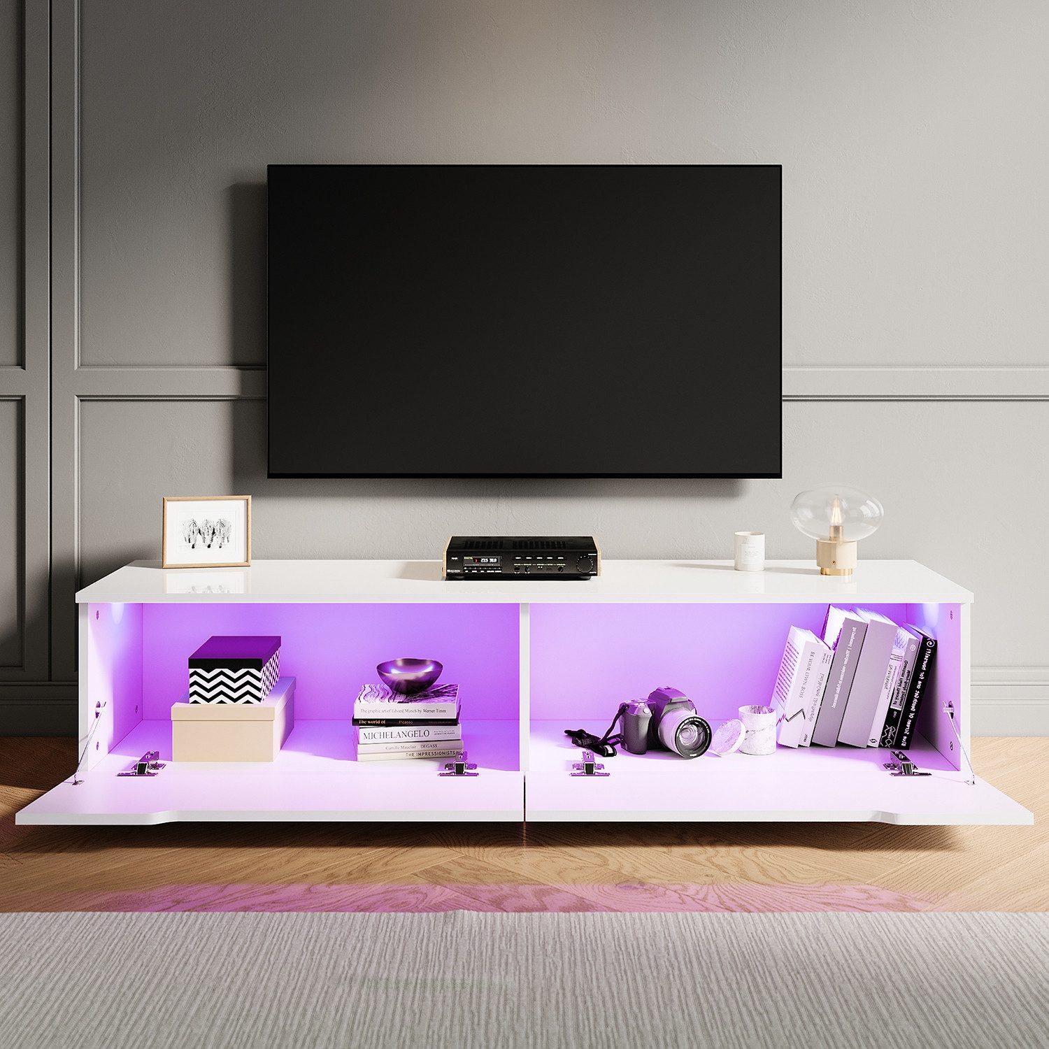 SONNI Lowboard Lowboard TV Hängend Weiß/ Schwarz TV Schrank in Wohnzimmer (Packung), 140-180cm tv schrank in wohnzimmer für 35''- 45'' Fernseher