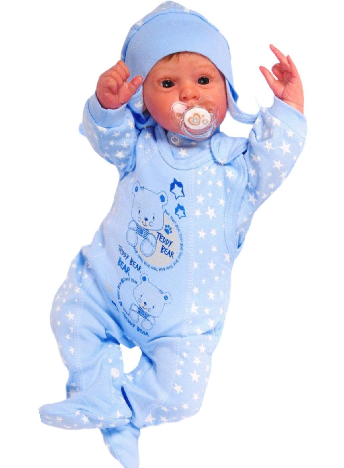 La Bortini Strampler, Jäckchen & Mütze Strampler Mütze und Hemdchen Set Baby Anzug 3tlg aus reiner Baumwolle, 44 50 56 62 68 74