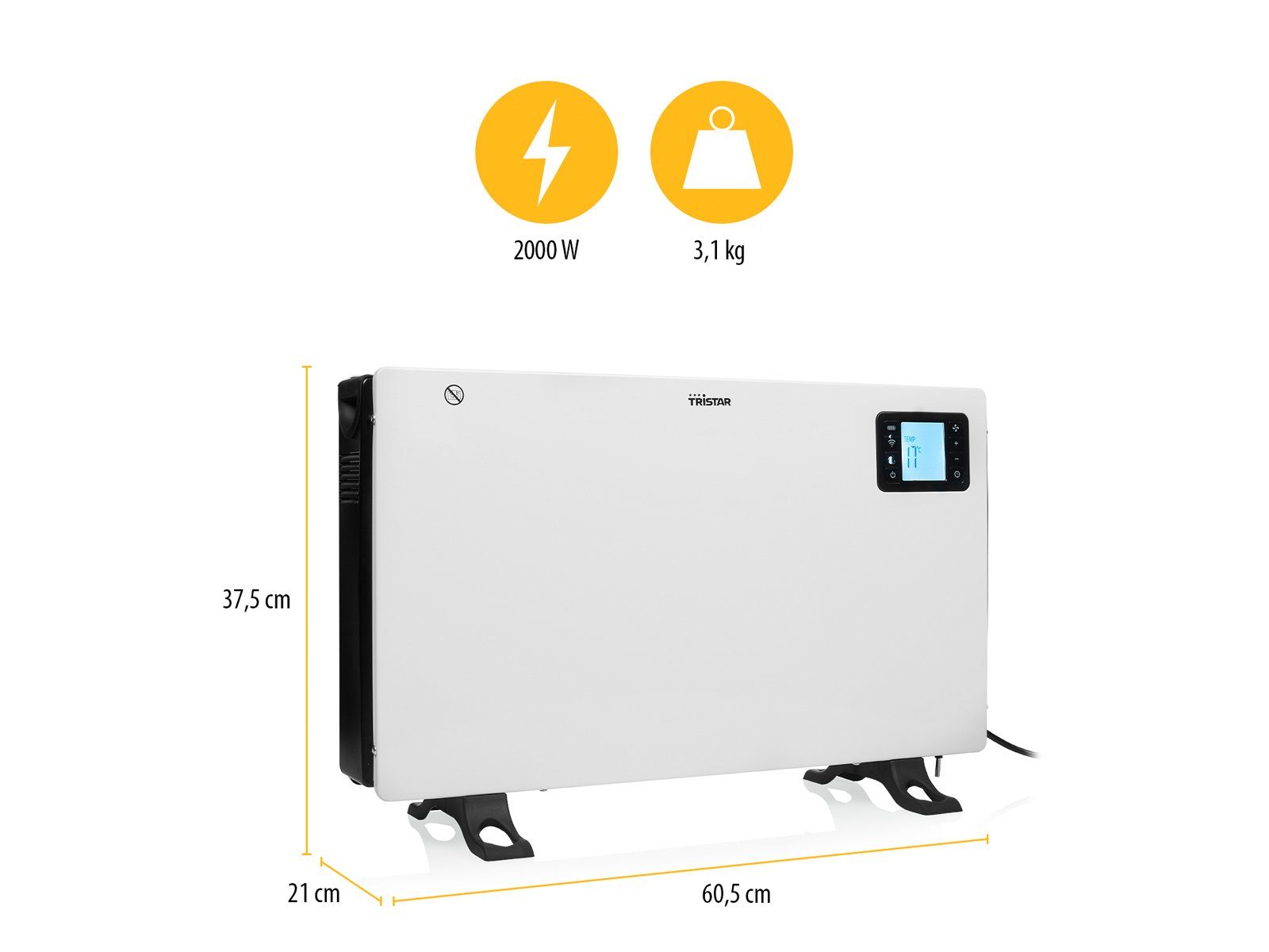 Tristar Konvektor, 2000 W, Smarte Heizung Elektroheizer WIFI Heizkörper Heizgerät Heizkonvektor