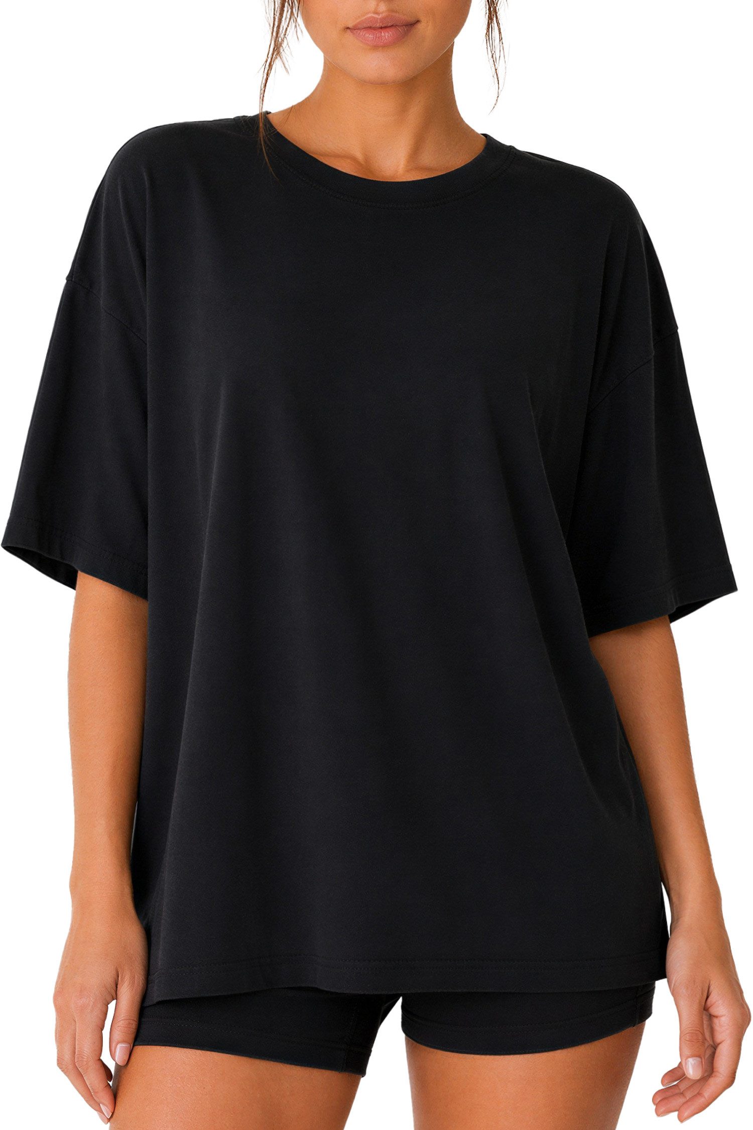 Reichstadt Oversize-Shirt Damen Oversized Kurzarmshirt 24RSW058 Luftiges Baumwolljersey mit formstabilem Rippbund