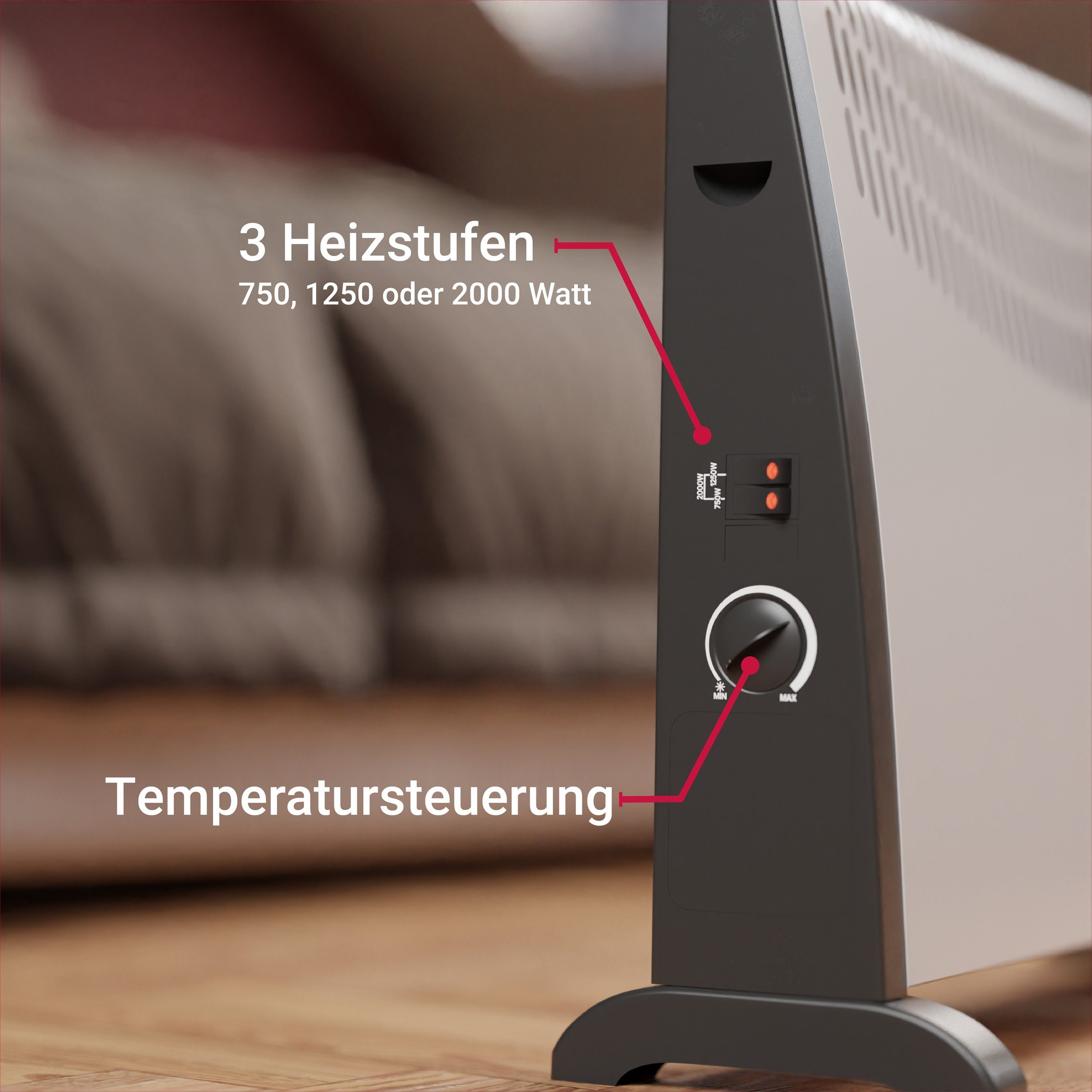Flow Heizgebläse, Konvektor 2000 W, 2000, Heizstufen, Wellness Thermostat Heizer Mobiler + Heat Frostwächter, Suntec 3