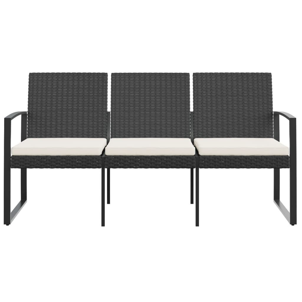 furnicato Gartenbank 3-Sitzer-Schwarz Anthrazit 152,5 x 57 x 77,5 cm, Bequeme Sitzbank mit dicken Polsterkissen und stabilen Armlehnen