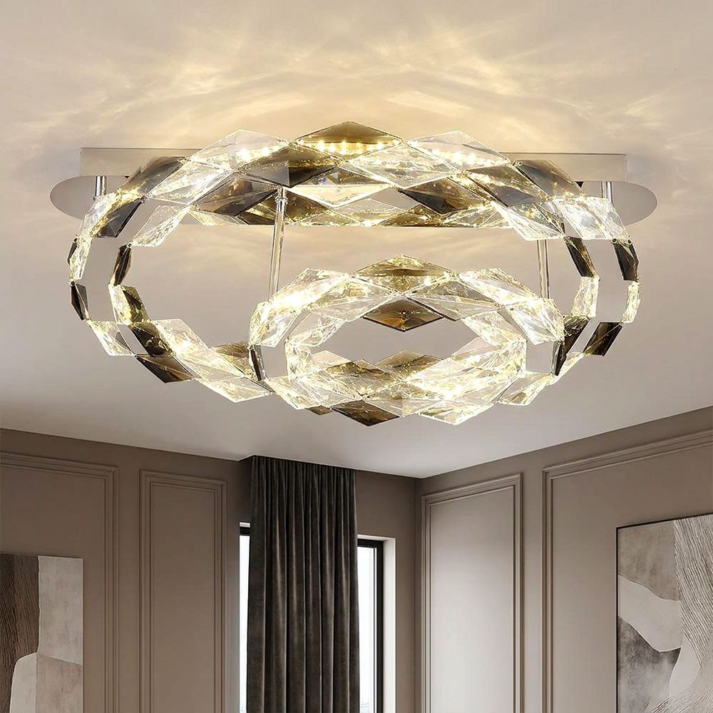 GLOBO LIGHTING LED Deckenleuchte, Leuchtmittel inklusive, Neutralweiß, LED Deckenleuchte Deckenlampe Kristalle Wohnzimmerleuchte D 55 cm