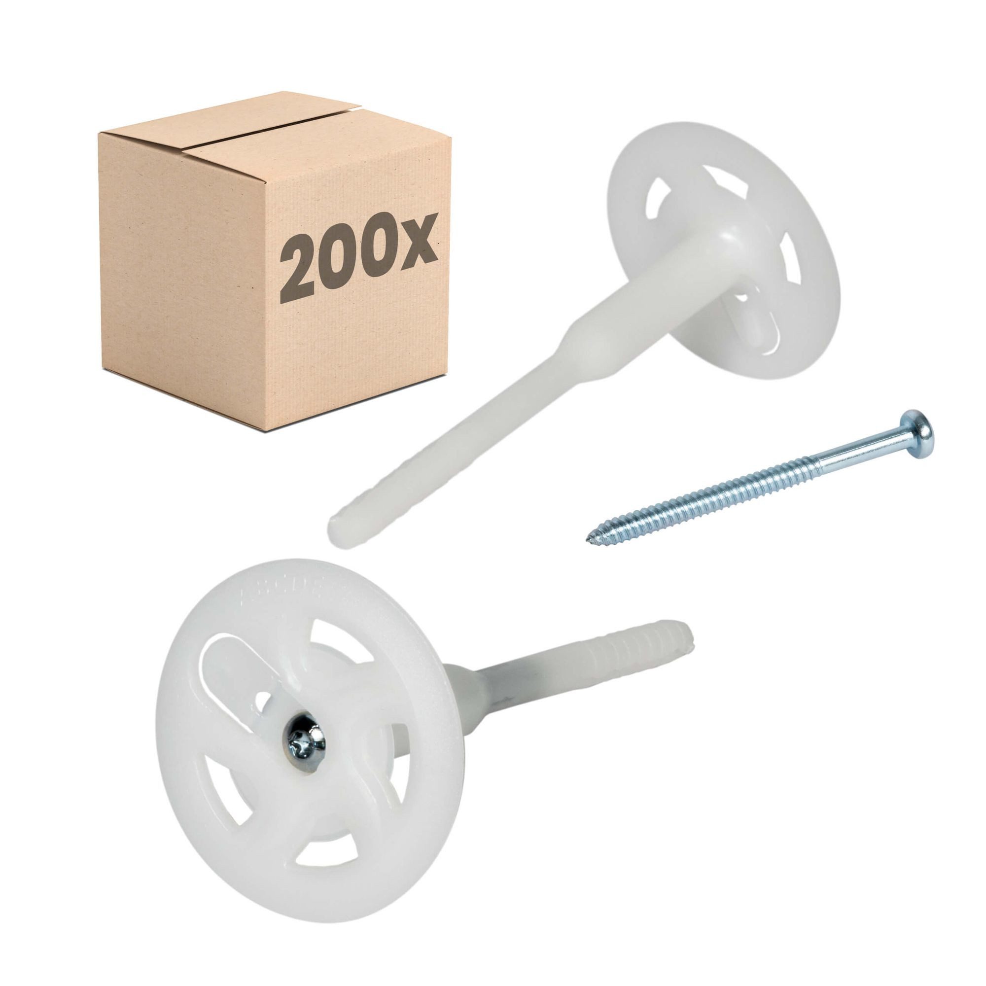 PROTEKTOR Schrauben- und Dübel-Set Dämmstoff-Schraubdübel Ø8mm mit verzinkter Stahlschraube, (PROTEKTOR 200x Dämmstoff-Schraubdübel Ø8x120mm, 200 St., WDVS Dübel für Fassadendämmung)