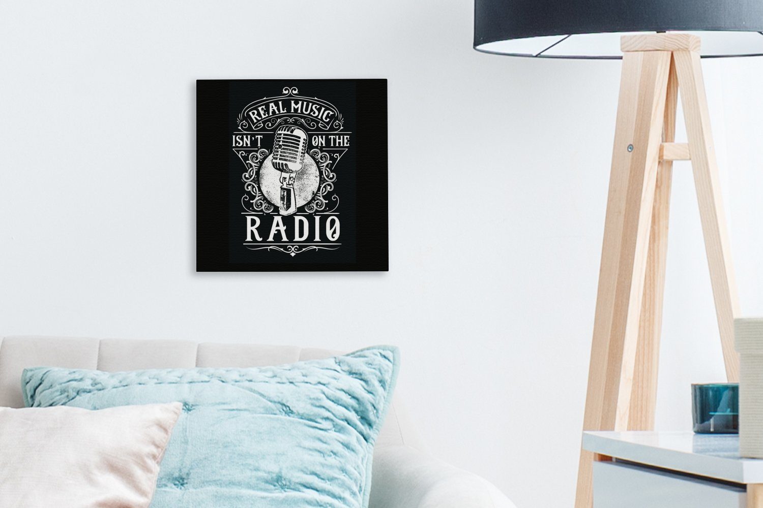 - (1 Wohnzimmer - - Leinwandbild Retro Illustration, Radio für St), OneMillionCanvasses® Leinwand Schlafzimmer Bilder Mikrofon