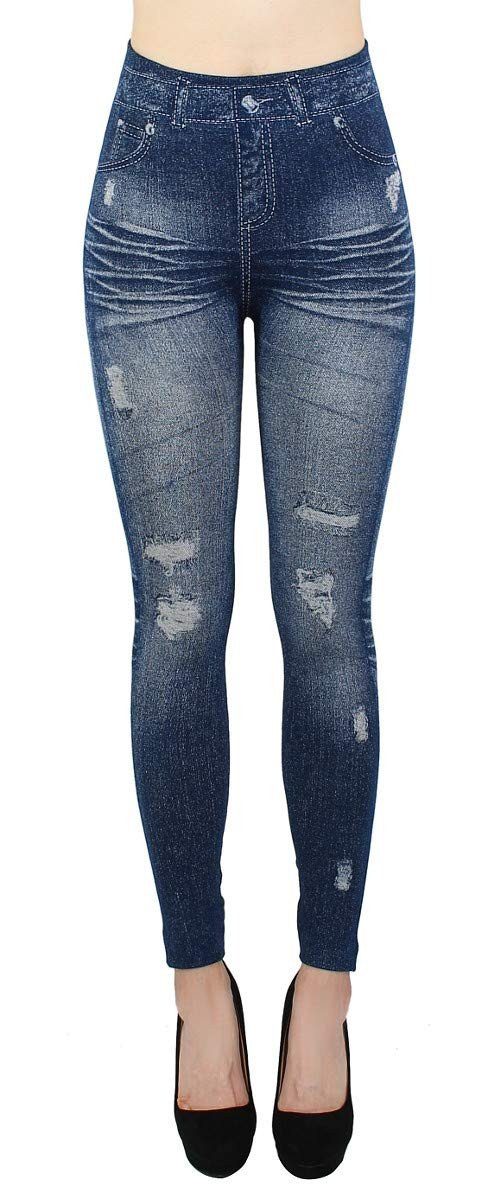 dy_mode Thermoleggings Thermo Leggings Damen Jeggings Gefüttert Hochbund Jeans-Optik Leggins Gefüttert