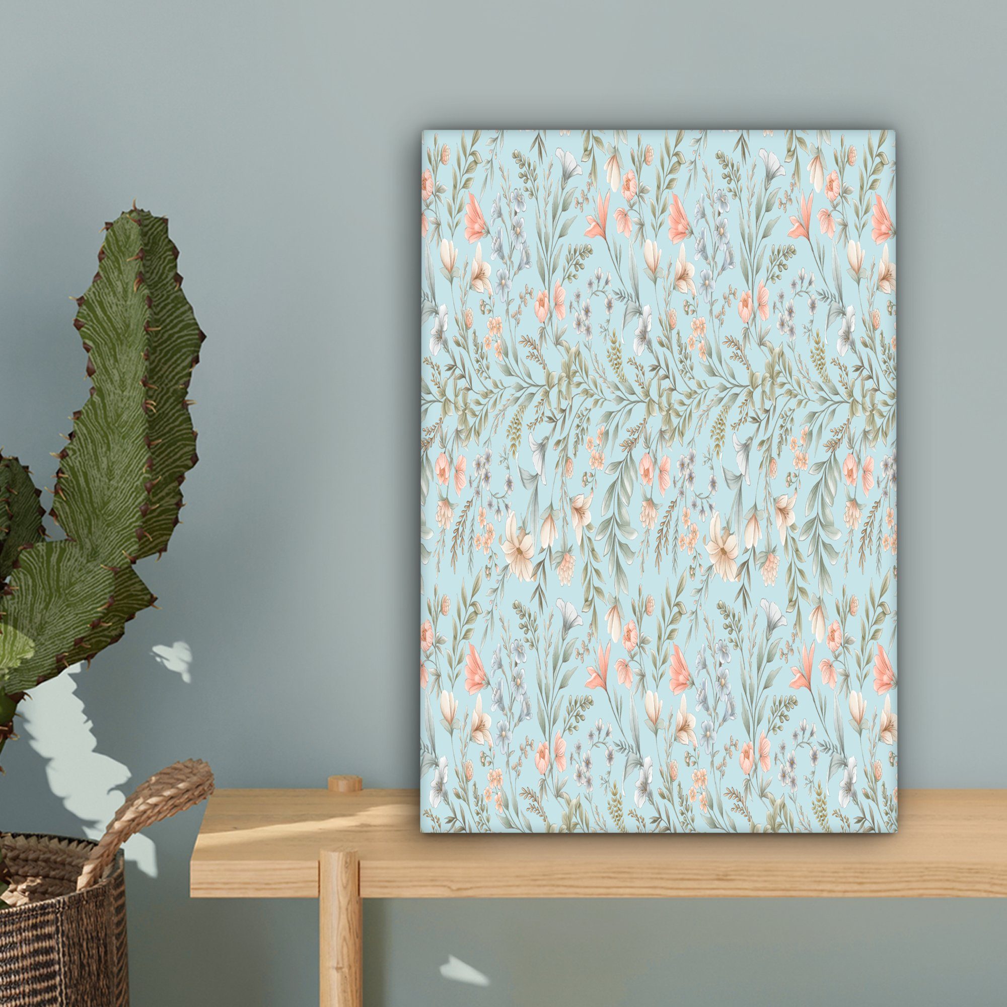 Collage, - OneMillionCanvasses® St), - (1 Gemälde, bespannt 20x30 Leinwandbild Blumen fertig Pastell inkl. cm Zackenaufhänger, Leinwandbild