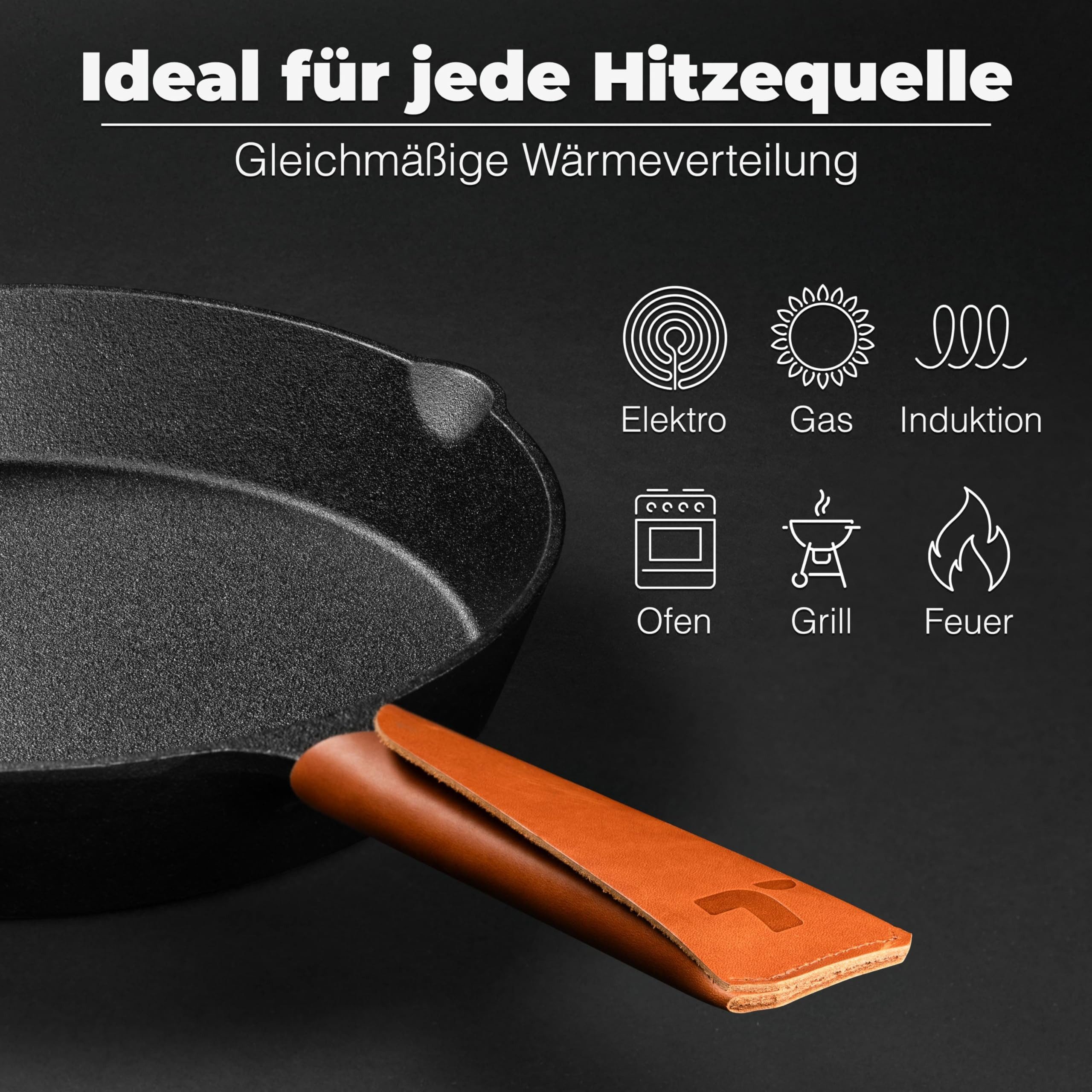 Tecor Grillpfanne Induktion - Gusseisenpfanne ungeschliffen - versch. Größen - Antihaft, Gusseisen (Cast iron pan induction)