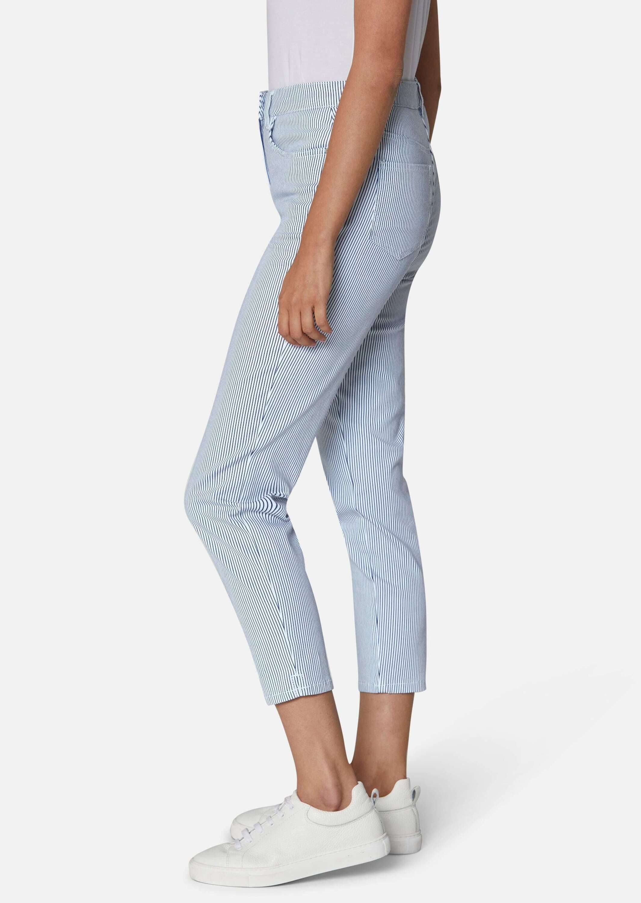 MADELEINE Gerade Jeans Fein gestreifte 7/8-Jeans, Formbund Streifen-Design, Knopfverschluss und dezente Taschennieten