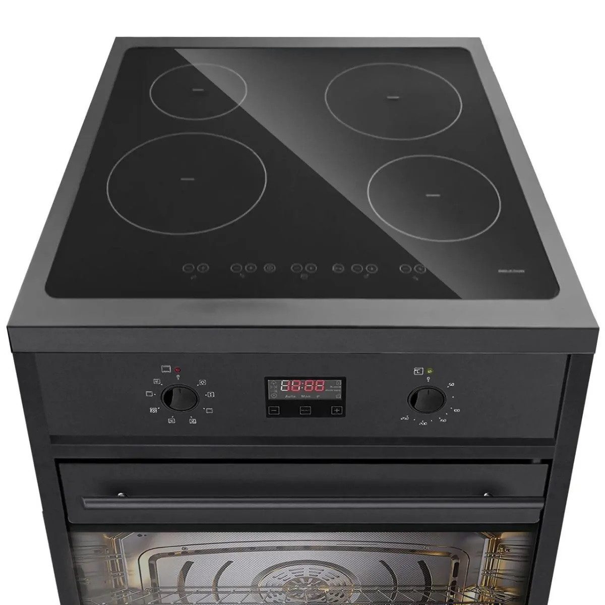 GURARI Induktions-Standherd Schwarz Induktionsherd Freistehend mit 4 Boosterkochzonen GCH E 612 BL Standherd 60 cm Induktionskochfeld, mit 1-fach-Teleskopauszug, Easy Clean Emaille, mit 4 Boosterkochzonen