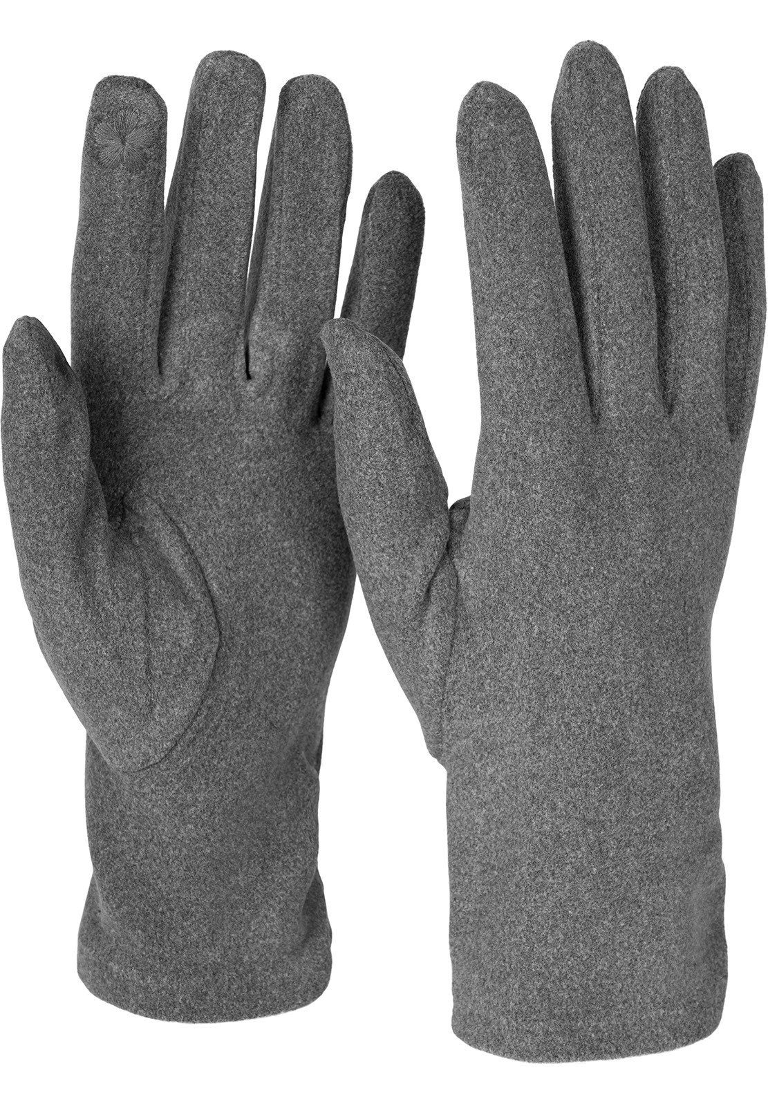 styleBREAKER Fleecehandschuhe Touchscreen Handschuhe seitlich gerafft Grau