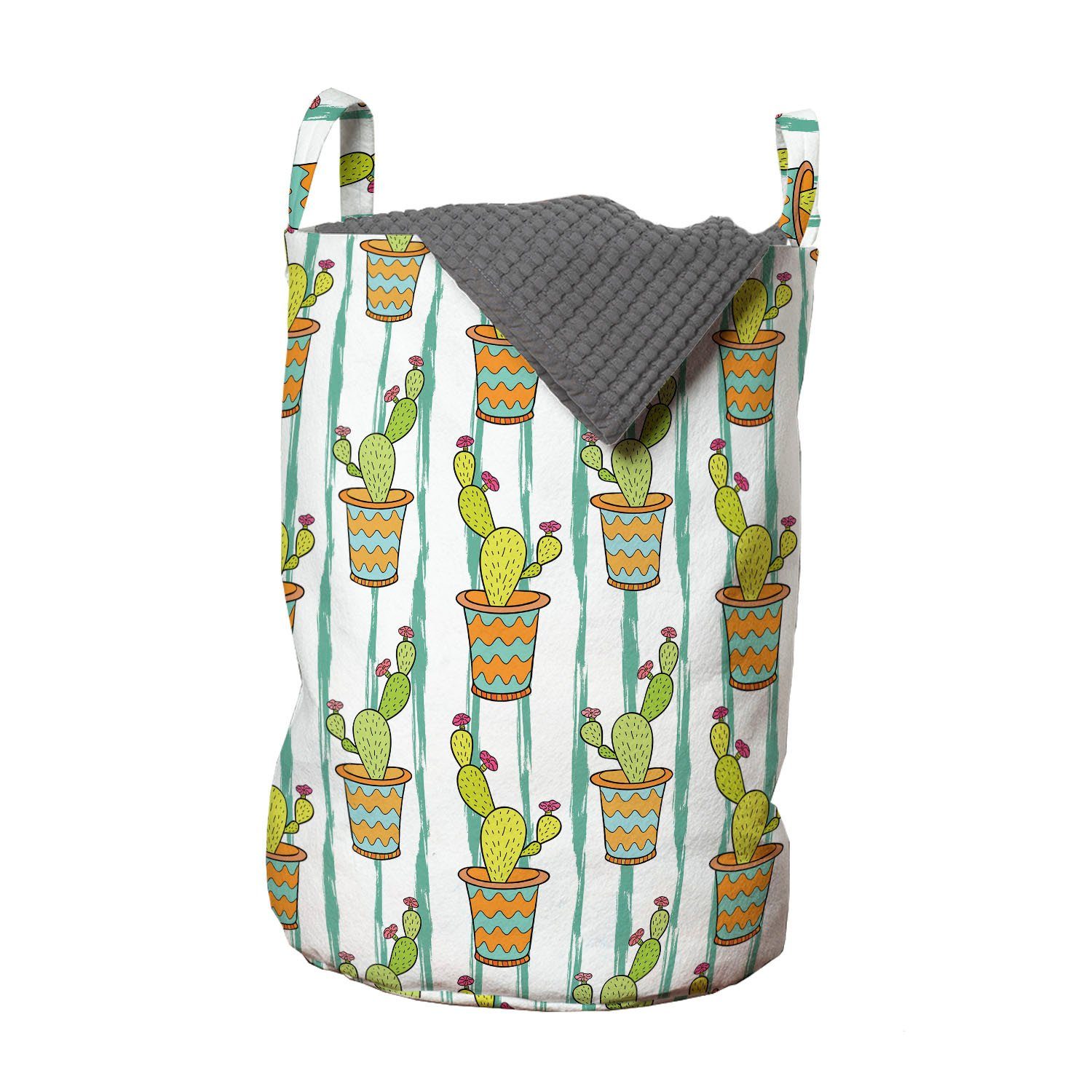 Abakuhaus Wäschesäckchen Wäschekorb mit Griffen Waschsalons, für Linien Kaktus Blumen Vertikale Kordelzugverschluss