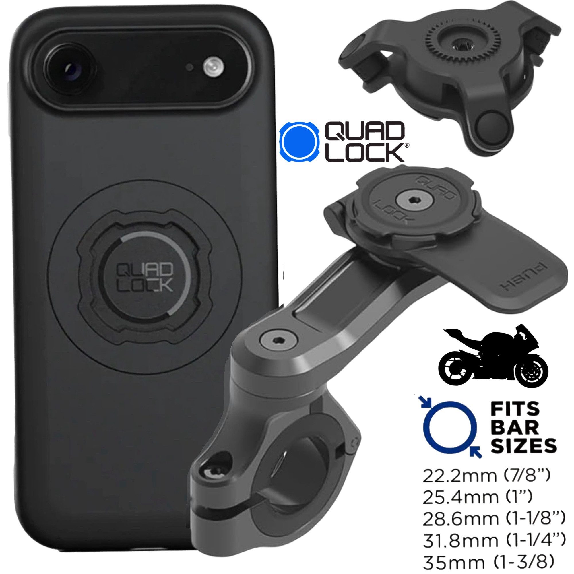 Handy-Halterung QUAD LOCK Motorrad Handyhalterung PRO Dämpfer MAG Hülle