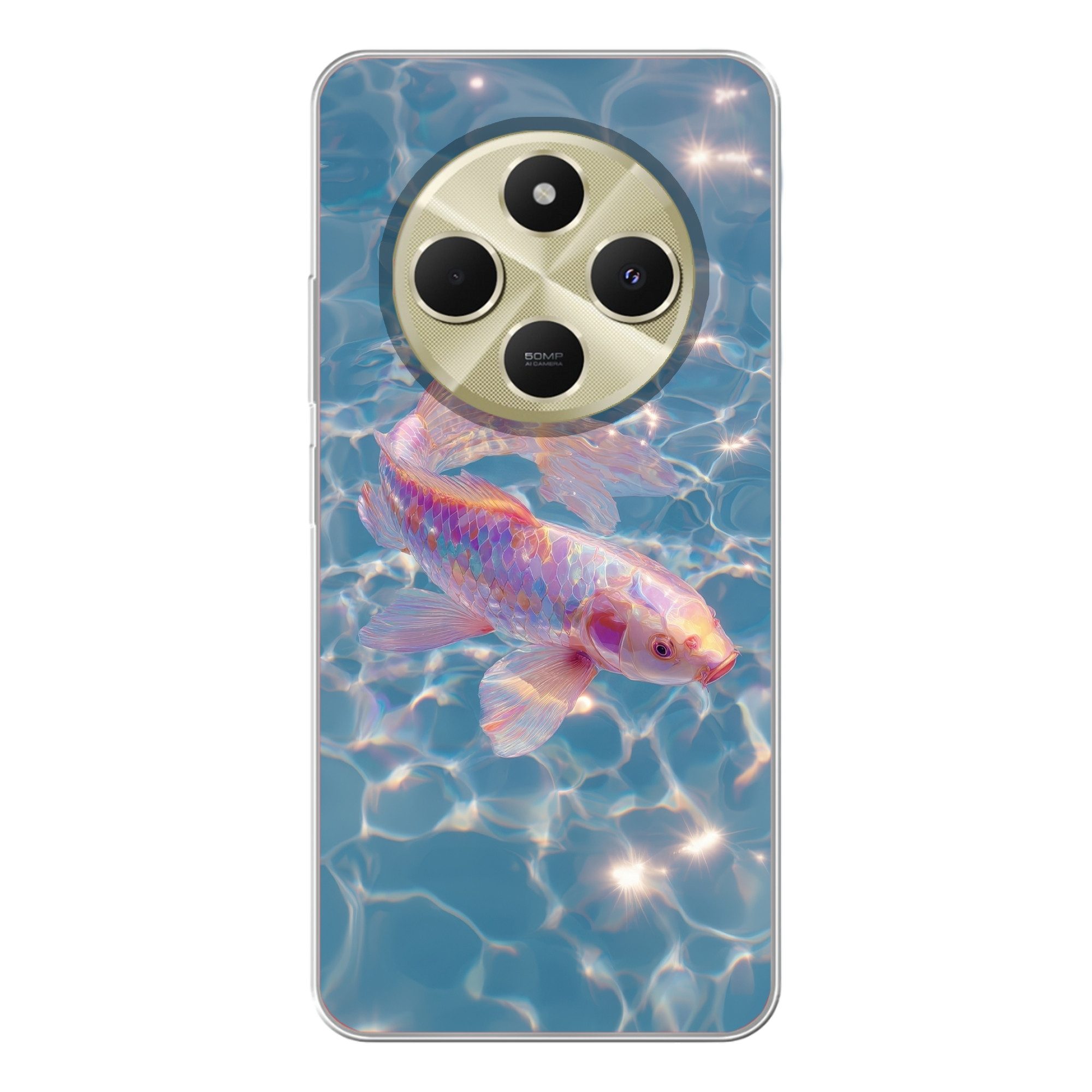 MuchoWow Handyhülle für Xiaomi Redmi 14C Fisch - Wasser - Blau - Licht, Handy Case, Silikon, Bumper Case Dünn