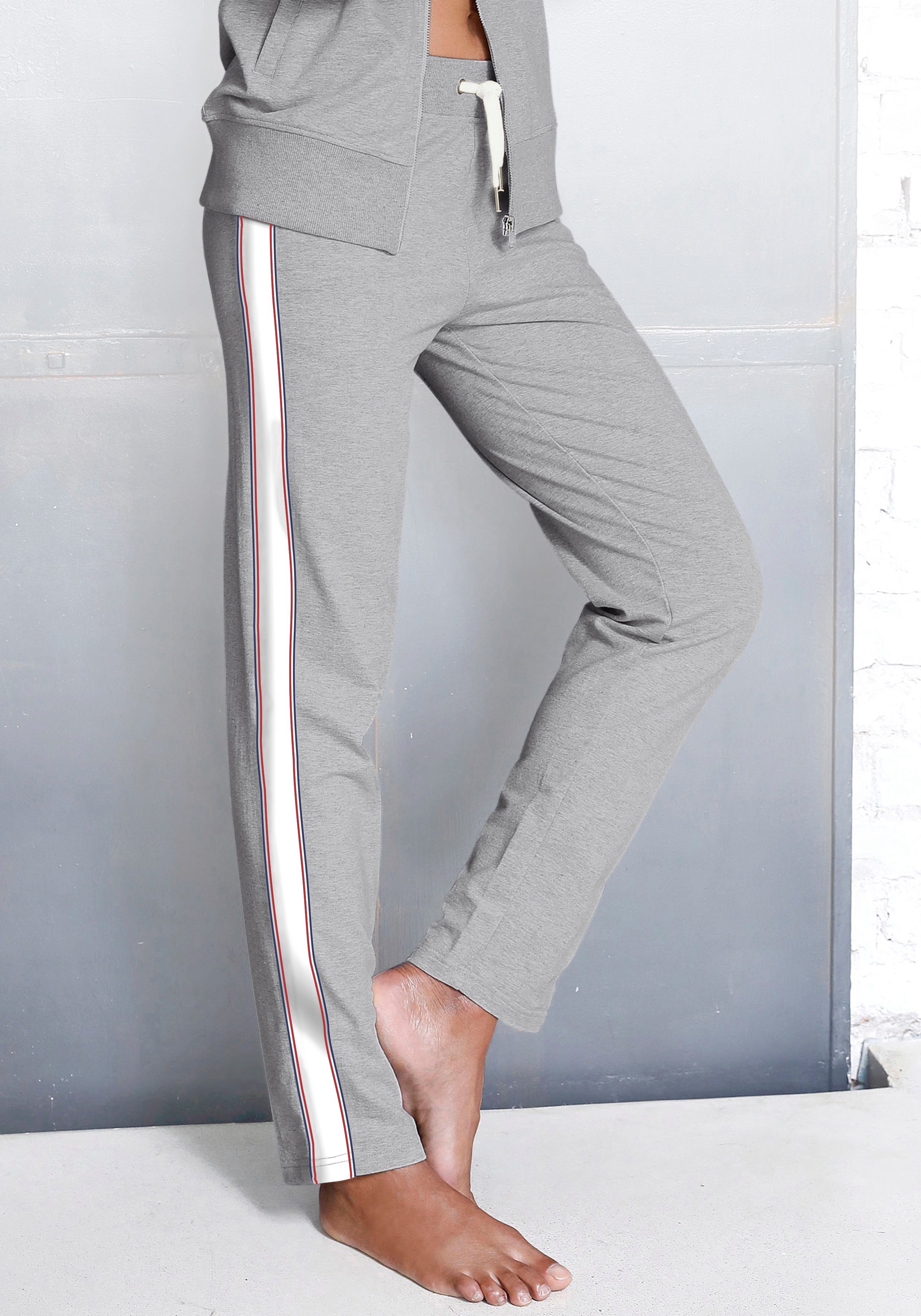 H.I.S Loungewear, melange Relaxhose Loungeanzug seitlichen Tapestreifen, grey mit