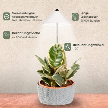 PARUS Pflanzenlampe Indoor plants, Leuchtmittel für Pflanzen, Teleskopstab 1m, Parus by Venso SUNLiTE 7W LED Vollspektrum Pflanzenlampe Weiß, Indoor