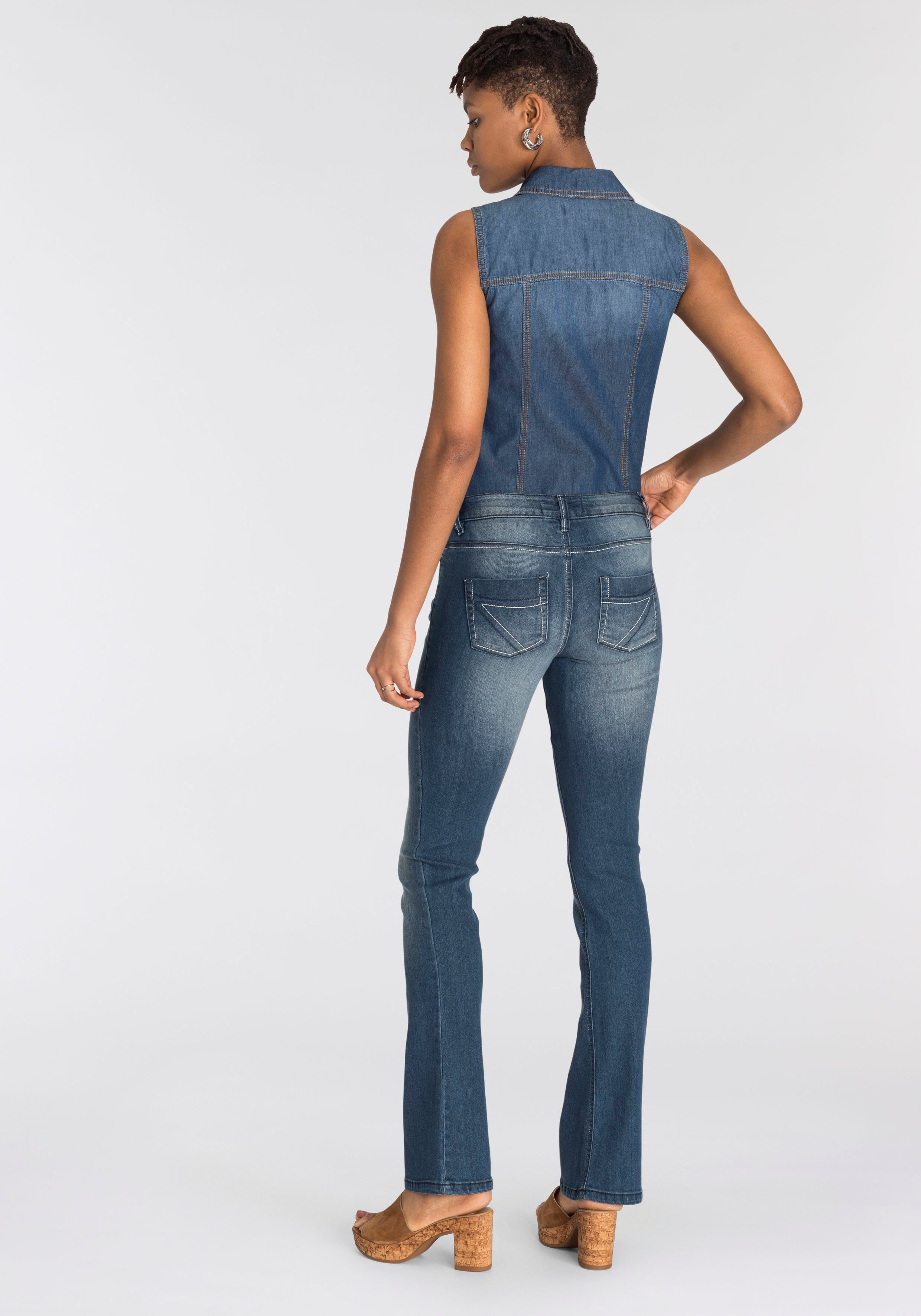 Arizona Bootcut-Jeans mit Kontrastnähten Mid blue-used Waist