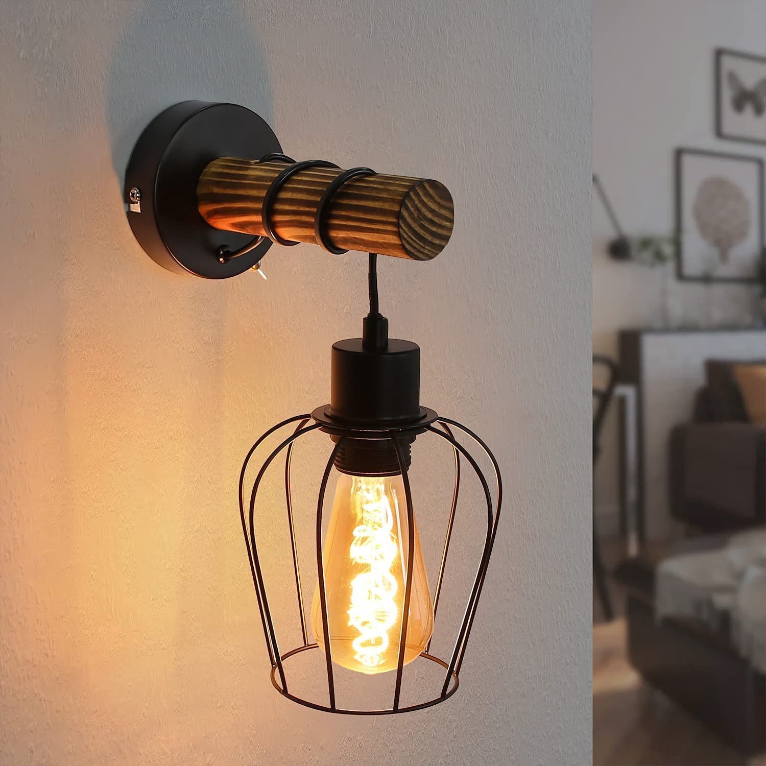 ZMH Wandleuchte Retro Wandleuchte Holz Innen Wandlampe Vintage mit Schalter günstig online kaufen