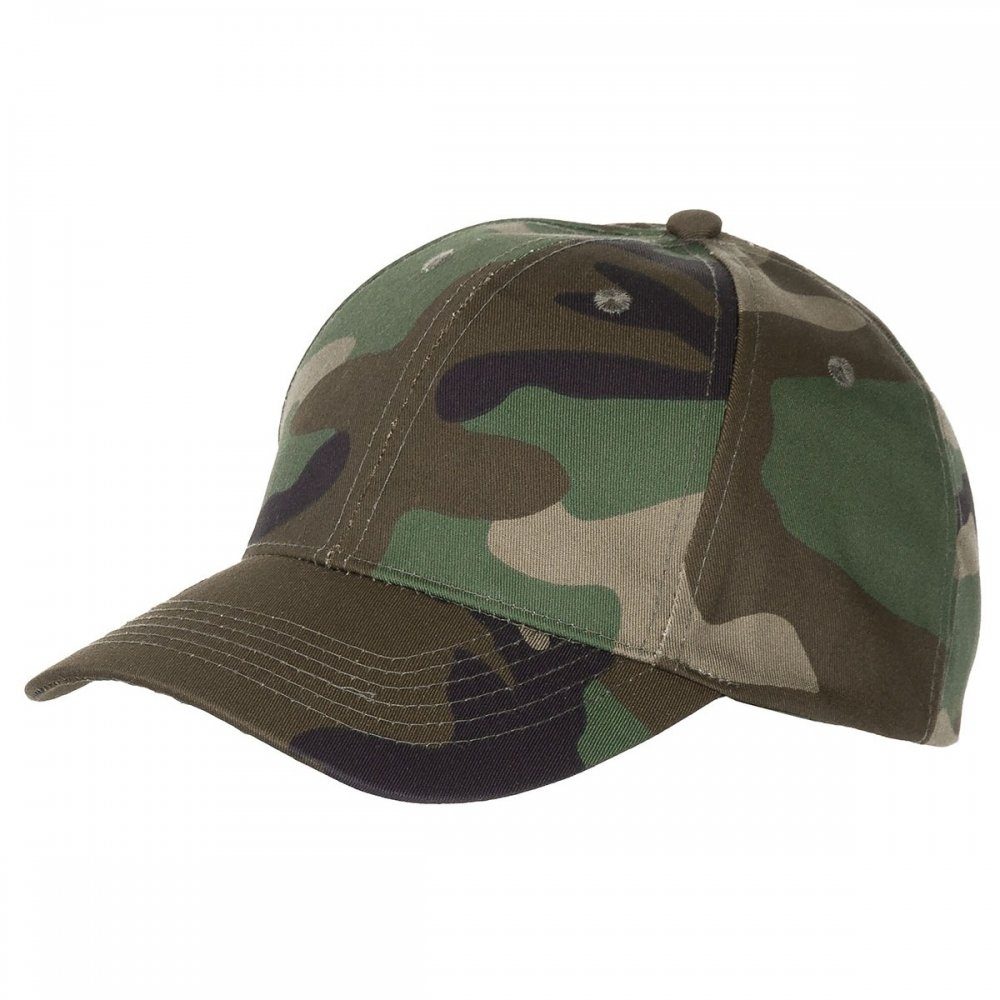 Cap, Baseball schwarz, woodland US Schild, mit Cap größenverstellbar MFH