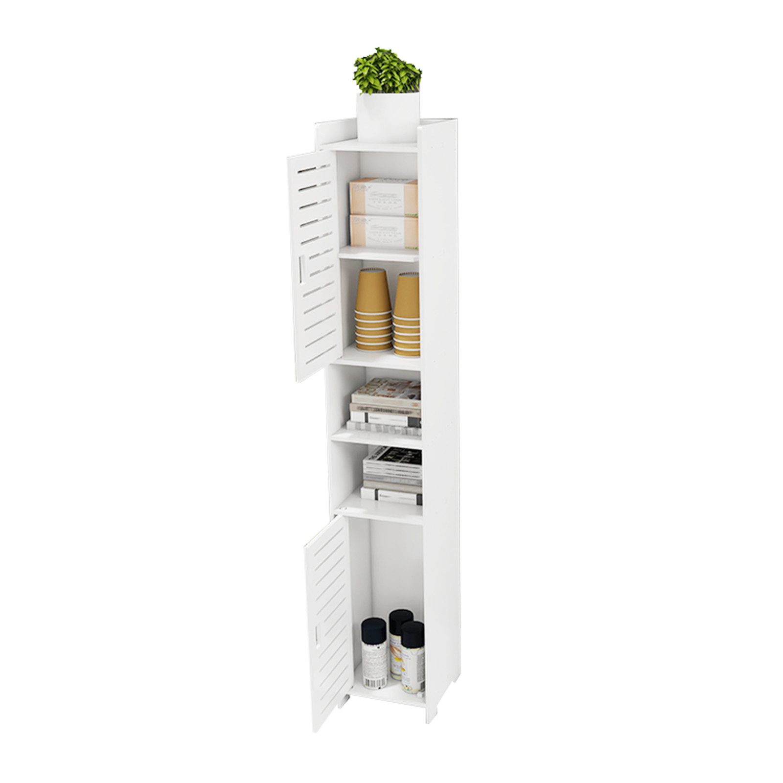 JEOBEST Badkommode Badzimmerschrank Schmal, Badschrank hoch, Beistellschrank, Platzsparendes Badmöbel, Weiß 117x26x22cm