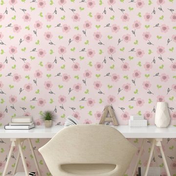 Abakuhaus Vinyltapete selbstklebendes Wohnzimmer Küchenakzent, Blumen Rosa blühende Blumen-Kunst