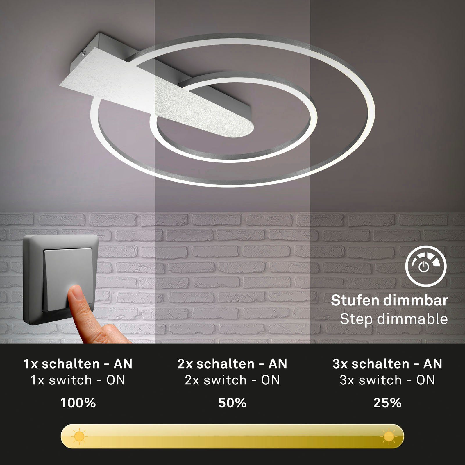 Briloner Leuchten Deckenleuchte Deckenleuchte NICO DUO, aluminiumfarbig, LE günstig online kaufen