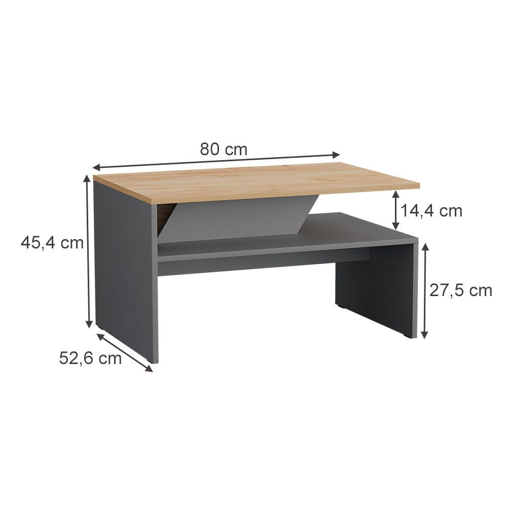 Vicco Couchtisch Arden, Anthrazit/Artisan, 80 x 52.6 cm (1-St)