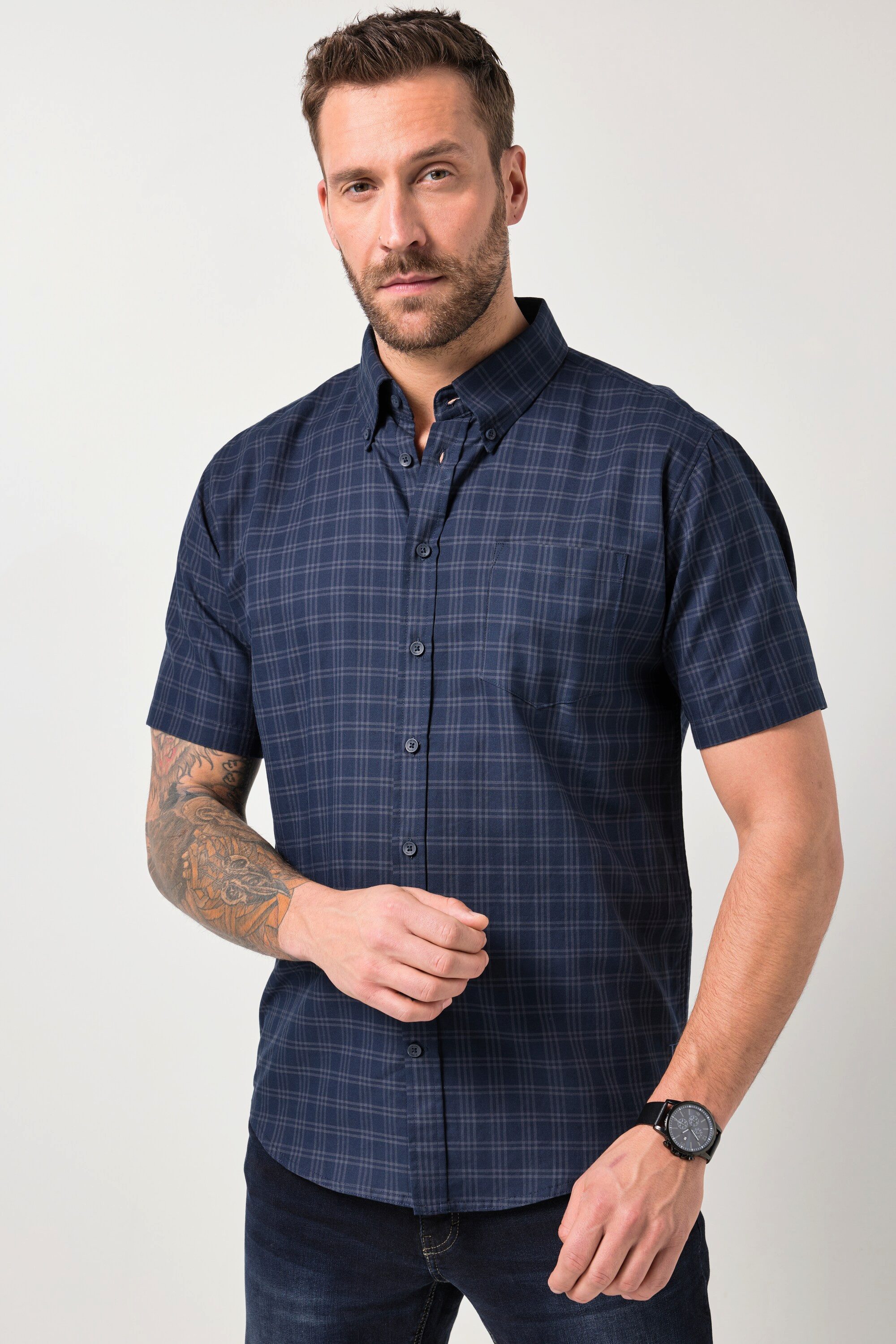 JP1880 Kurzarmhemd Karohemd Halbarm Buttondown-Kragen Modern Fit