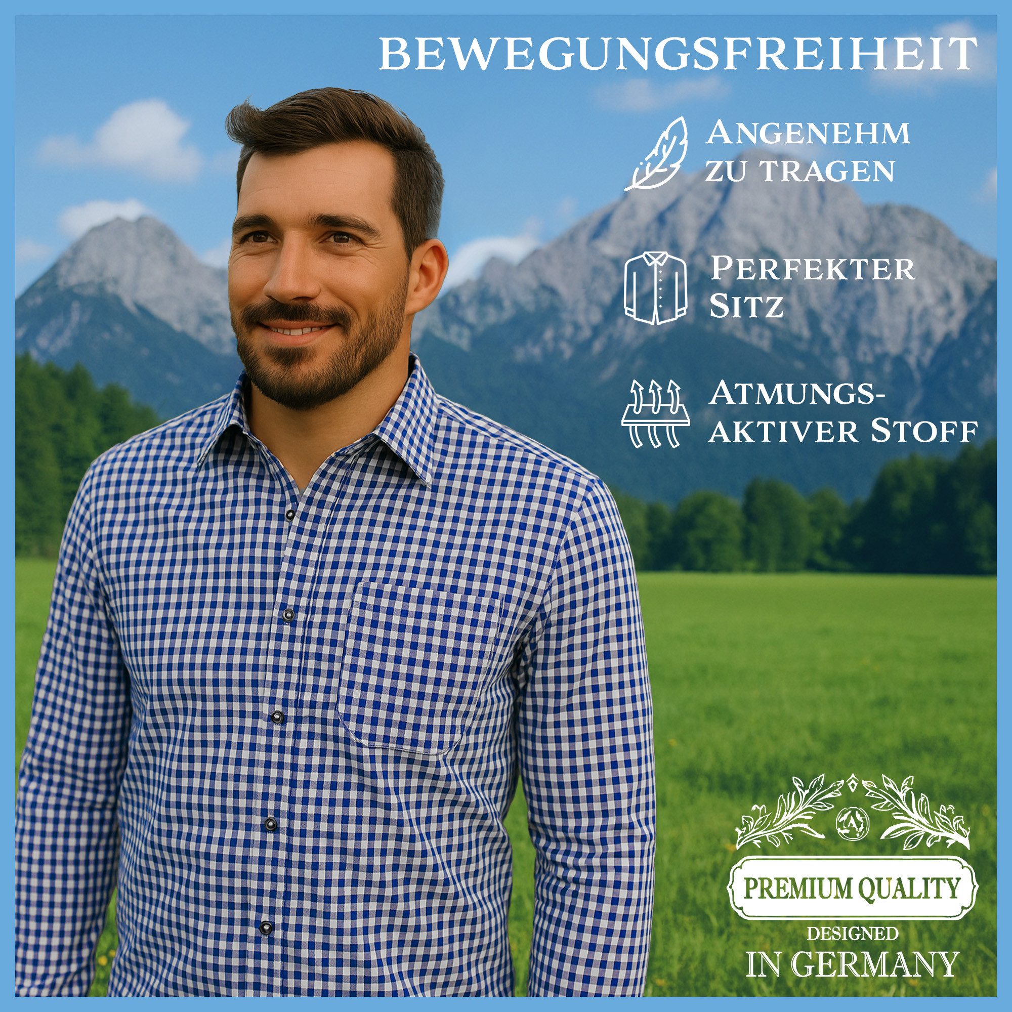 Steigenhöfer Manufaktur Trachtenhemd Trachtenhemd Herren Langarm - Heinz - zum Oktoberfest - Blau - XL – Bild 2 von 5