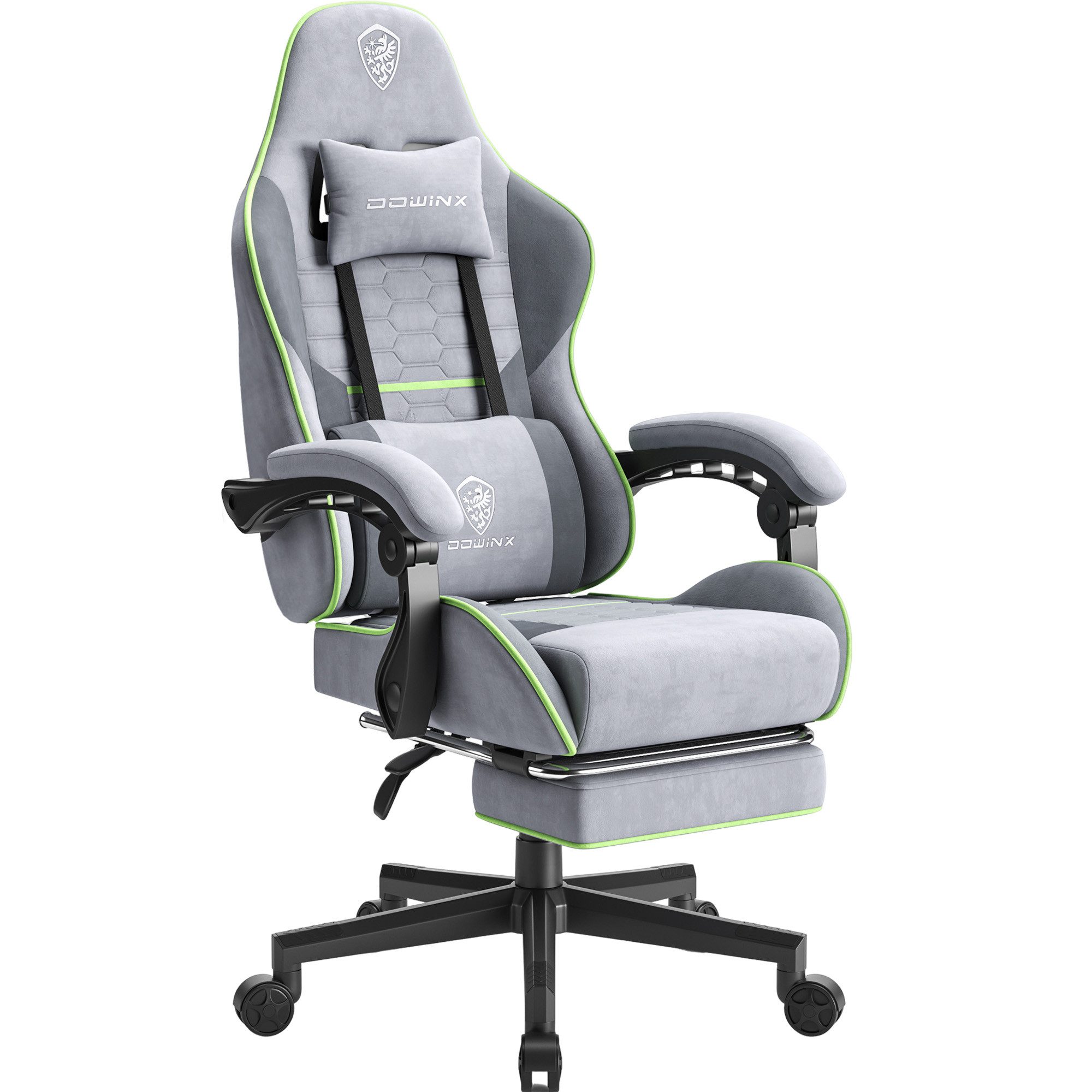 Dowinx Gaming-Stuhl Massage Gaming Stuhl Stoff mit Kopfstütze, Ergonomische Gaming Stuhl mit Fußstütze
