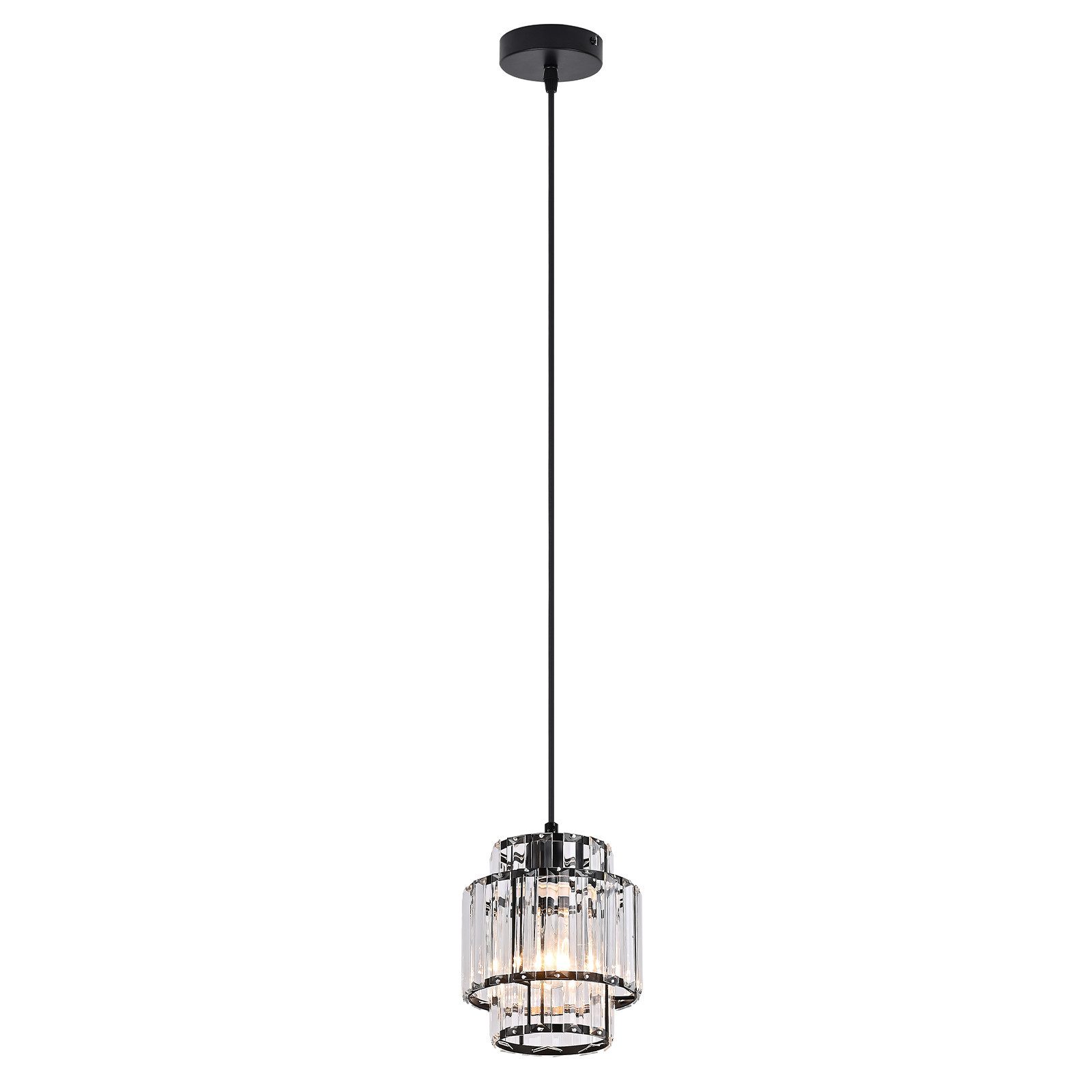 ZMH Pendelleuchte 1 Flammig E27 Hängelampe Esstisch Kristall Schwarz Pendellampe, ohne Leuchtmittel, Modern Pendellampe Höhenverstellbar H 143cm für Küche & Esszimmer