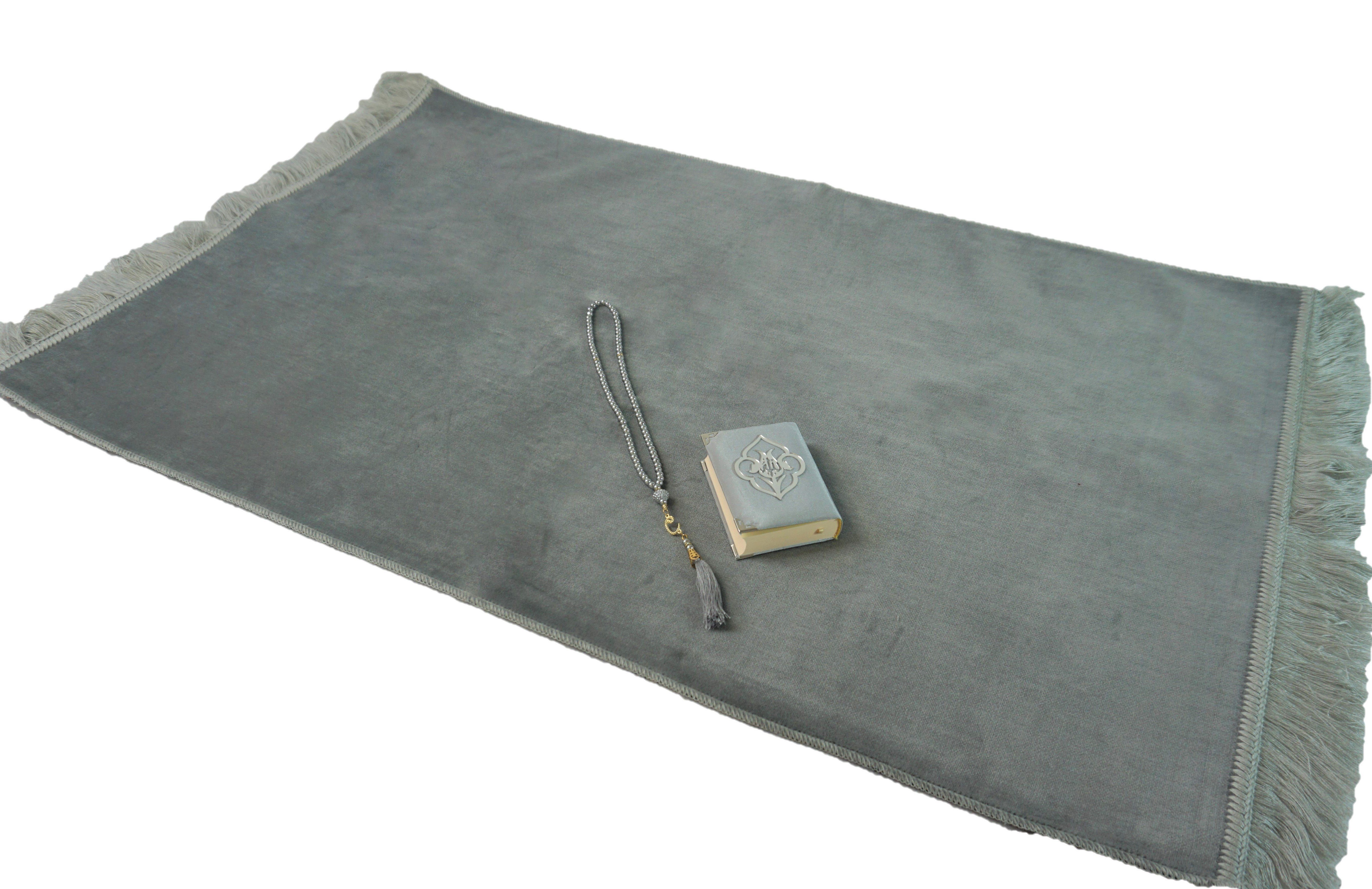 Lale Collection® Orientteppich Gebetsteppich Grau +Koran +tasbih Samt dünn günstig online kaufen