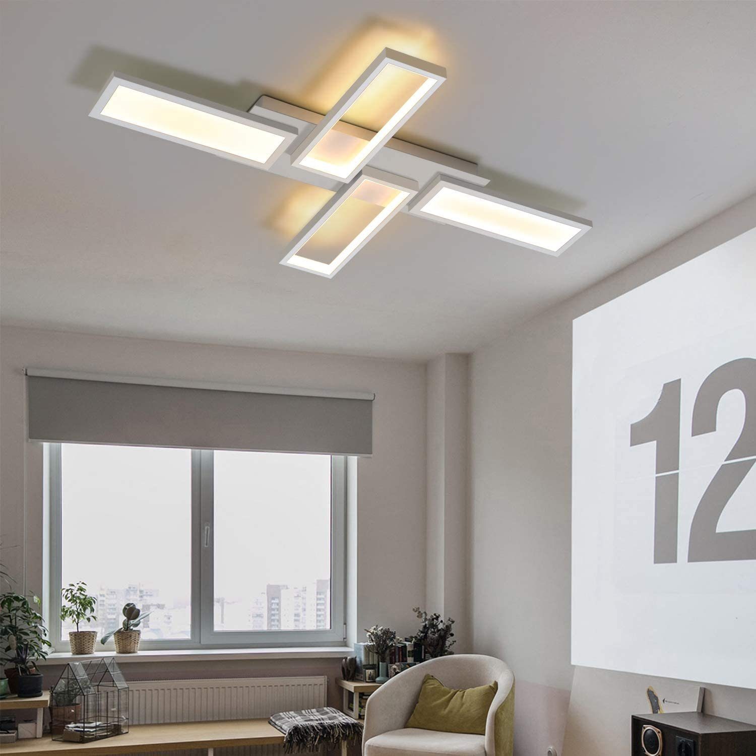 Dimmbar 58W, fest LED Wohnzimmerlampe integriert Deckenleuchten Weiß ZMH Deckenlampe LED