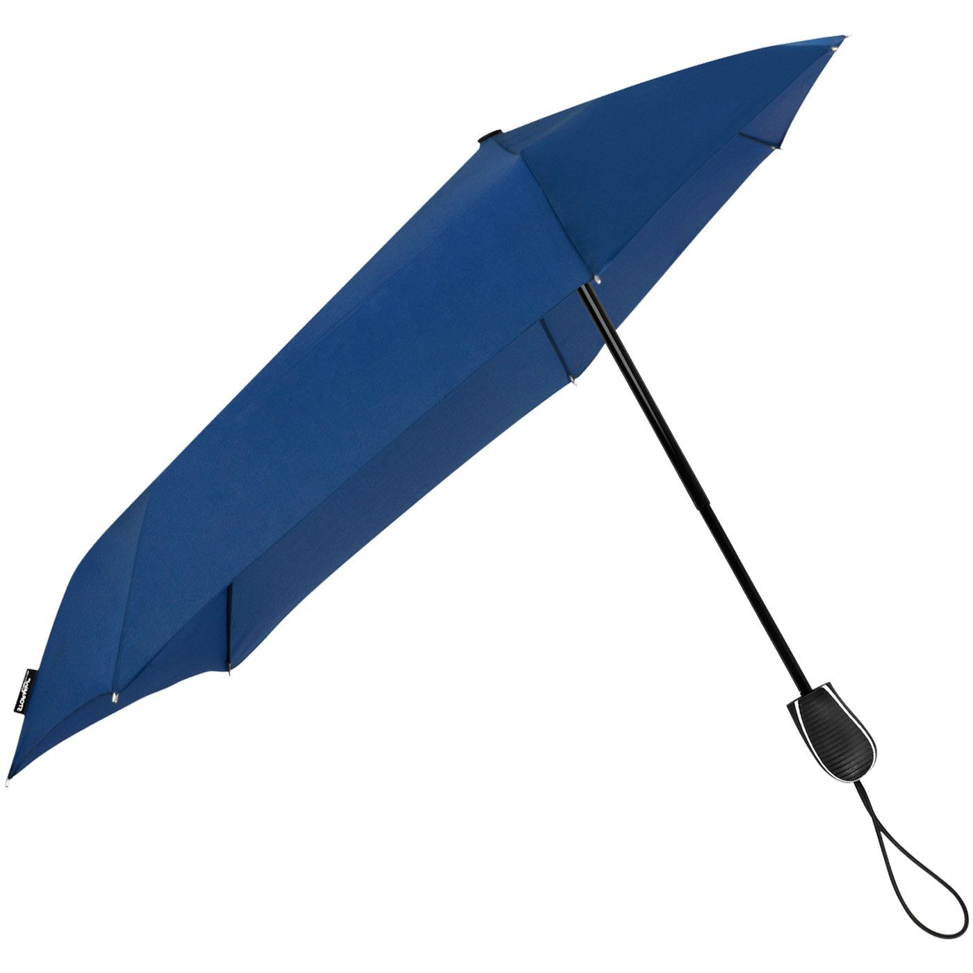 hält Taschenregenschirm aus Impliva Wind, km/h STORMini Form besondere Sturmschirm, seine durch sich zu in navy der aerodynamischer Schirm 80 den bis dreht