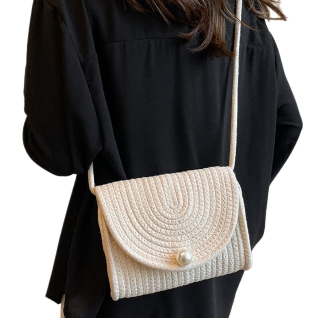 Bwecuy Umhängetasche Strohtasche Damen Boho Handytasche Vintage Strandtasche Clutch, Strand Handtasche Crossbody Tasche für Damenreisen und Urlaub
