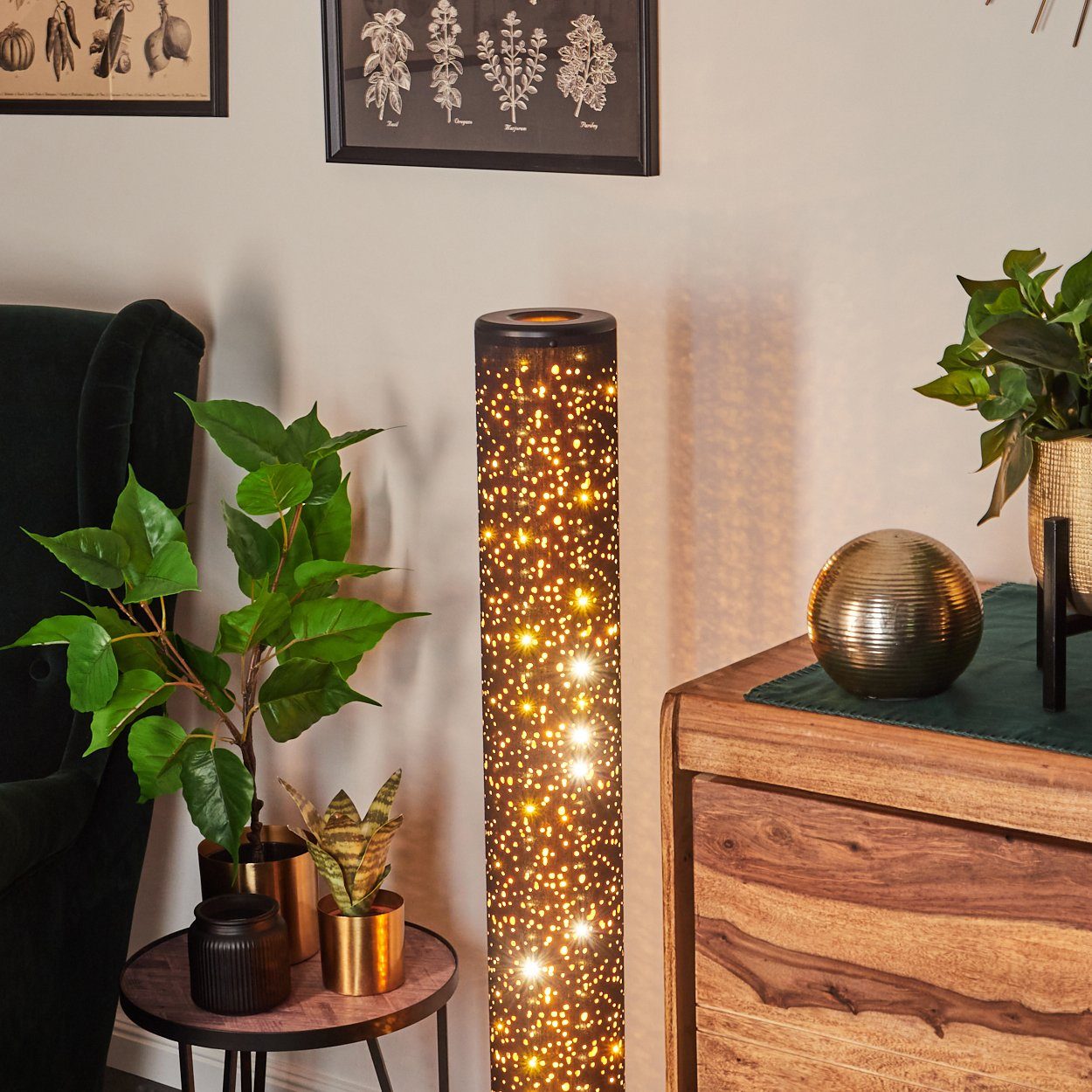 hofstein Stehlampe »Laerru« runde Bodenlampe aus Metall/Stoff in Schwarz/Ku günstig online kaufen