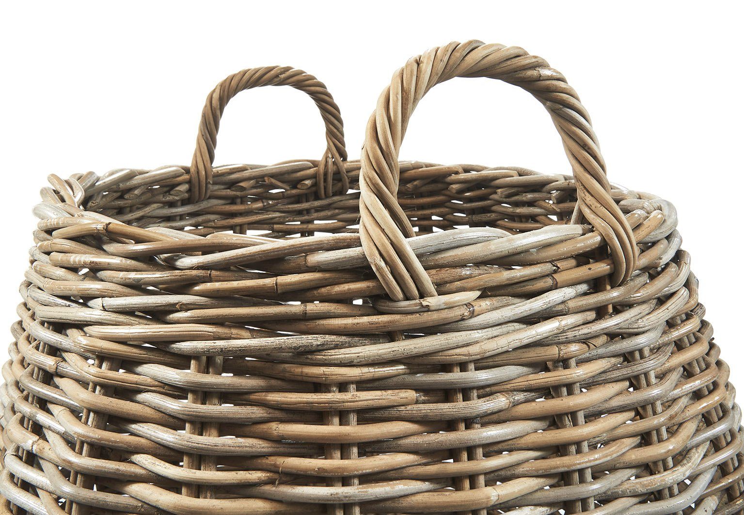 Kobolo Aufbewahrungskorb Korb aus Rattan geflochten kubu grey mit Henkeln