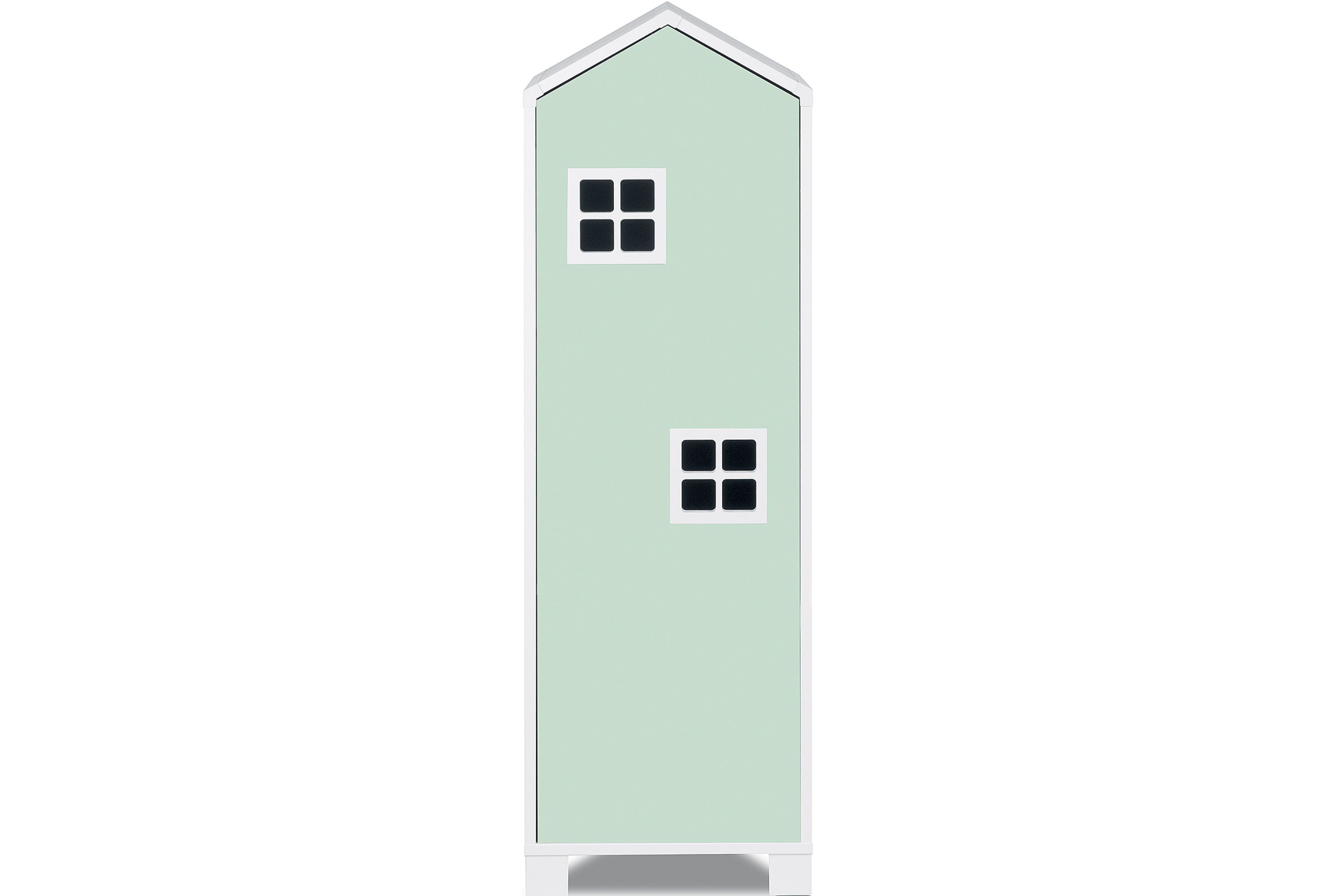 dunkel Türen, mit Grifffunktion Kinderkleiderschrank MIRUM Spielzeugschrank Konsimo Fenster weiß Drehtürenschrank / 3 Einlegeböden, Hausform Schrank mint mit