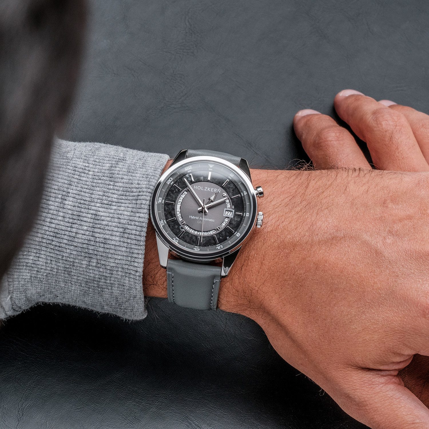 Holzkern Automatikuhr 9010631021207, Herrenuhr GMT Skywhirl Marmor/Silberfarben