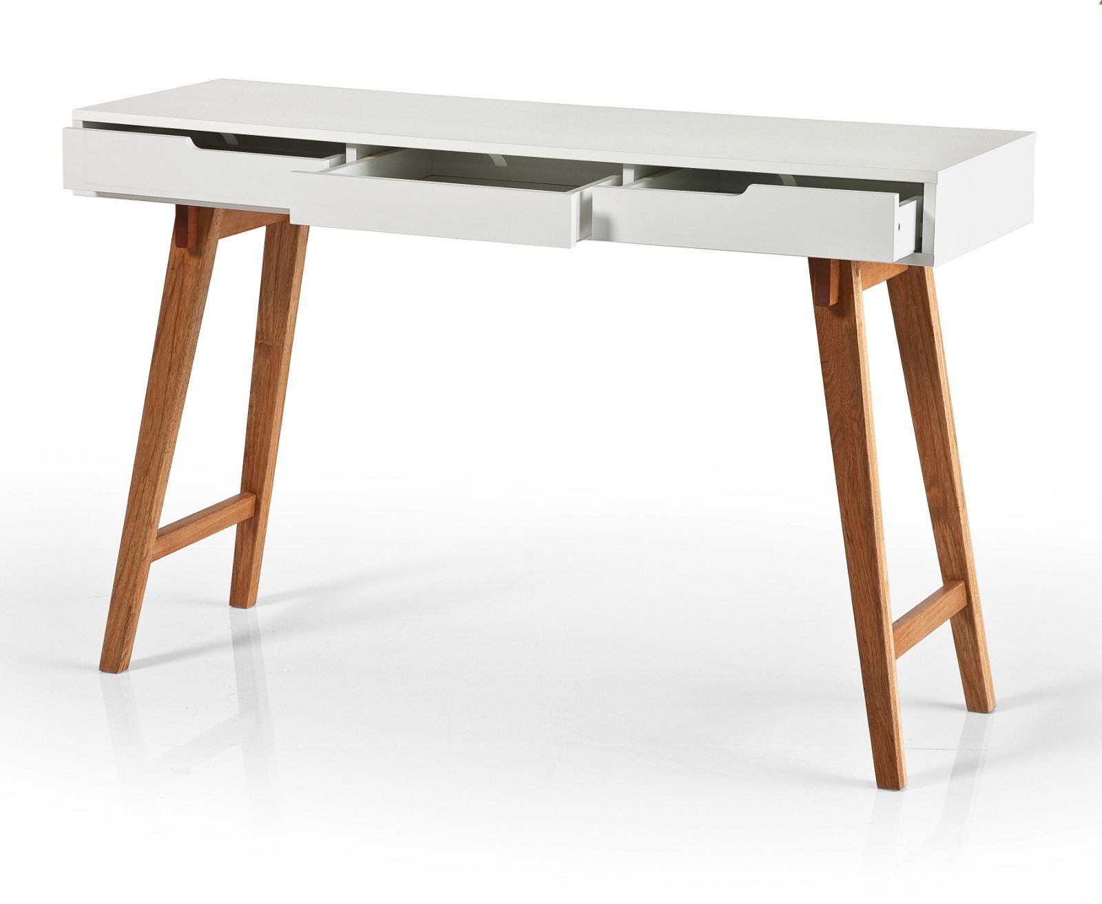 Breite 3 Lack MCA cm), Massivholz, und furniture Schubladen Anneke weiß Schreibtisch mit (Konsolentisch 120