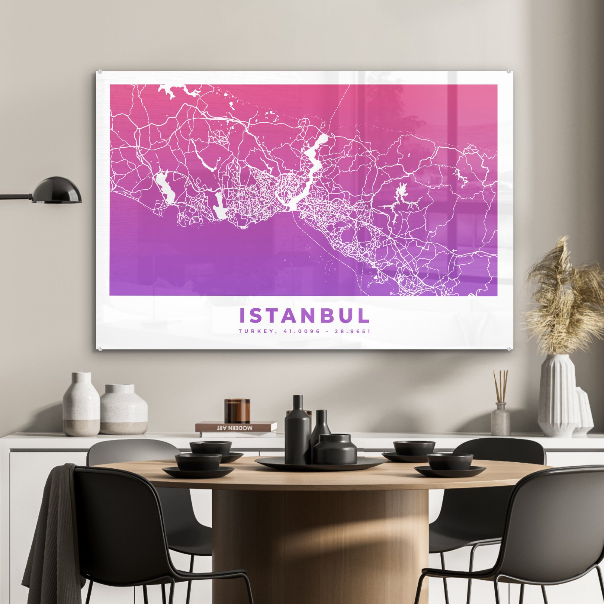 MuchoWow Acrylglasbild (1 - Wohnzimmer Schlafzimmer Türkei Acrylglasbilder St), - Istanbul Stadtplan, &
