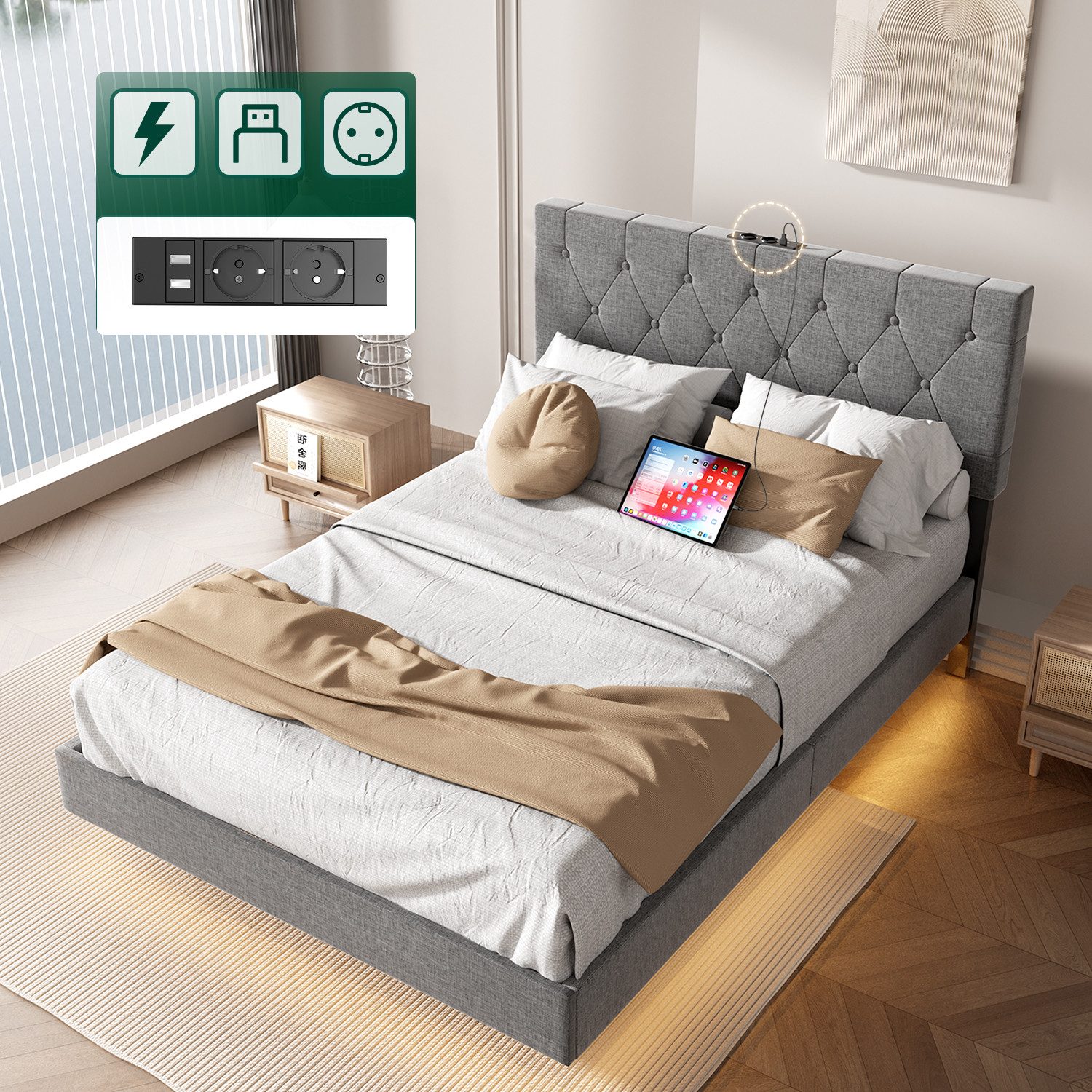 oyajia Polsterbett Polsterbett 140x200cm Doppelbett mit günstig online kaufen