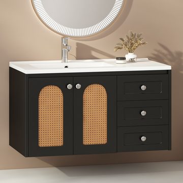 MODFU Badmöbel-Set Waschbecken in Breite 90 cm, Waschplatz mit 3 Schubladen, (Badezimmerspiegelschrank, Badschrank), ohne Spiegel