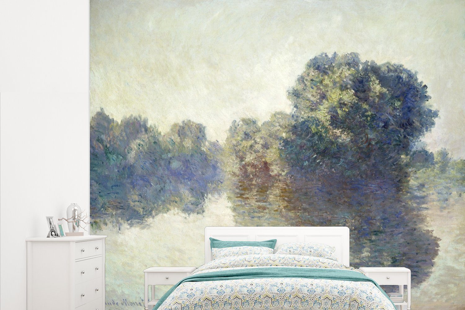 MuchoWow Fototapete Die Seine bei Giverny - Gemälde von Claude Monet, Matt, bedruckt, (5 St), Vliestapete für Wohnzimmer Schlafzimmer Küche, Fototapete