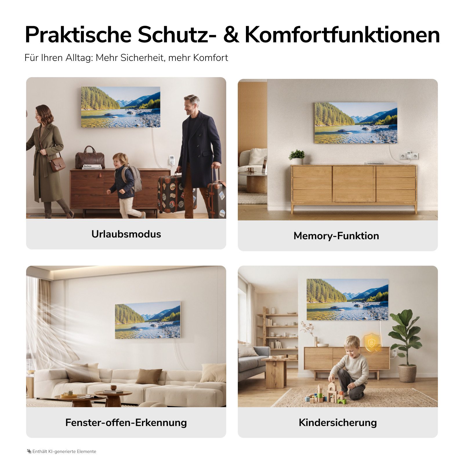 EMKE Infrarotheizung Elektroheizung, mit WLAN Smart Thermostat, App-Steuerung, 1200 W, Wandmontage, Überhitzungsschutz, Infrarot-Heizung – Bild 3 von 5