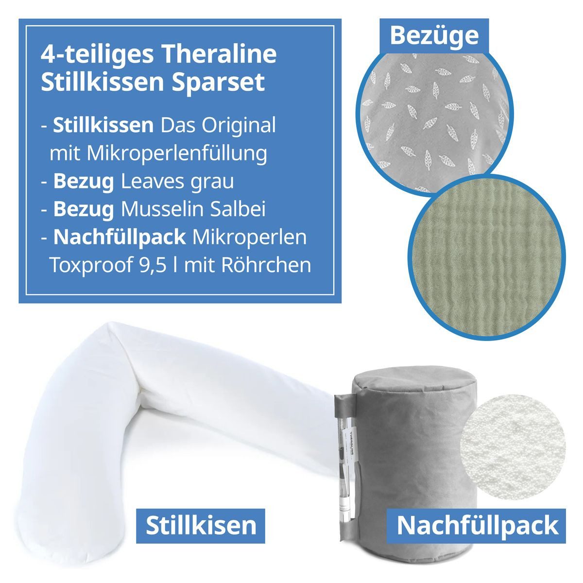 Theraline Stillkissen Das Original - Leaves - Grau & Musselin Salbei, Schwa günstig online kaufen