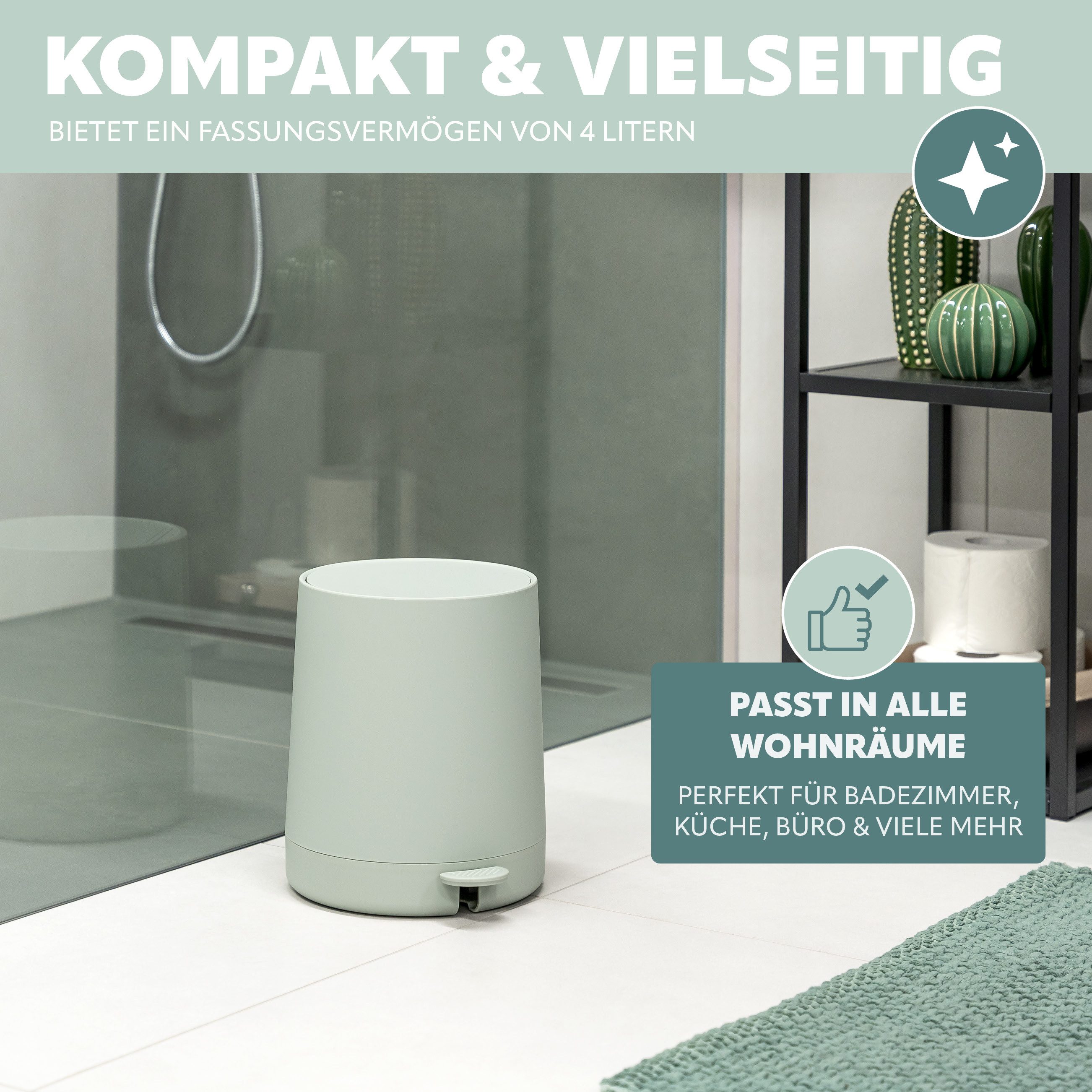 eluno Kosmetikeimer TESERO, Treteimer 4 Liter aus Kunststoff